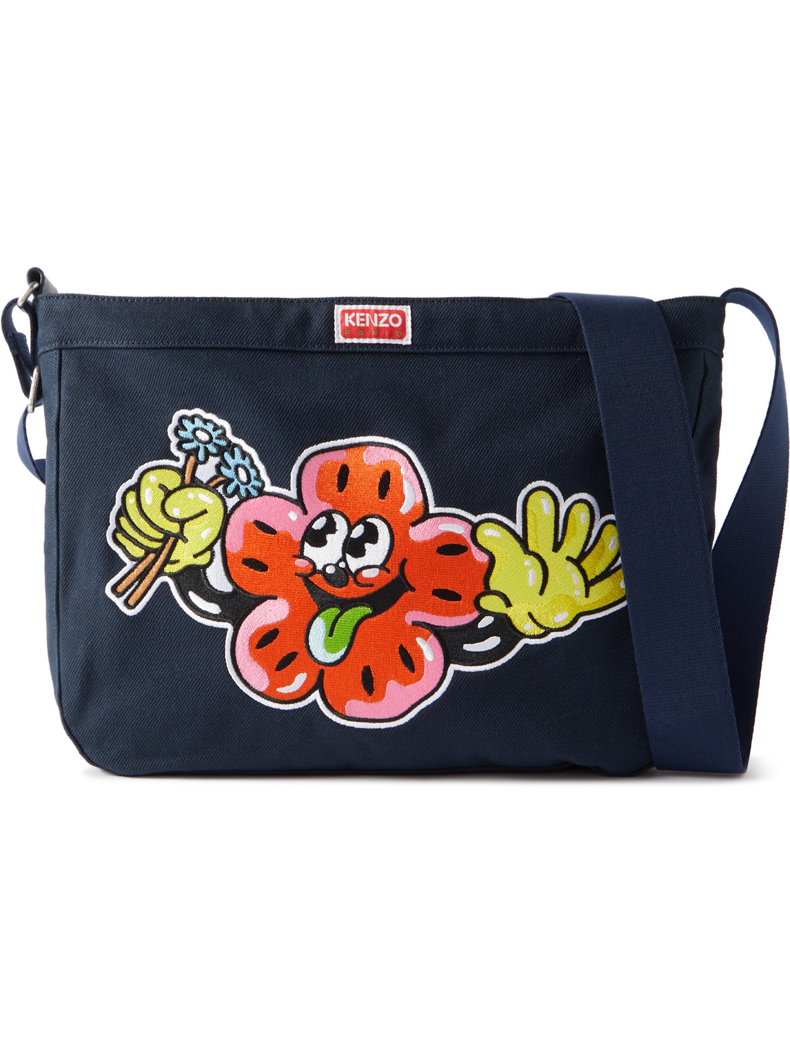 KENZO Logo Embroidered Canvas Messenger Bag Men Blue for Men