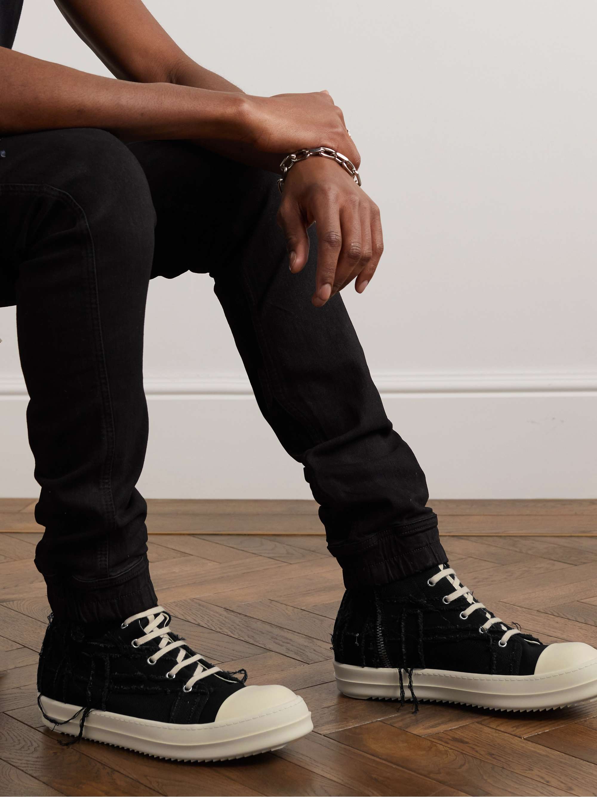 Distressed Denim High-Top Sneakers