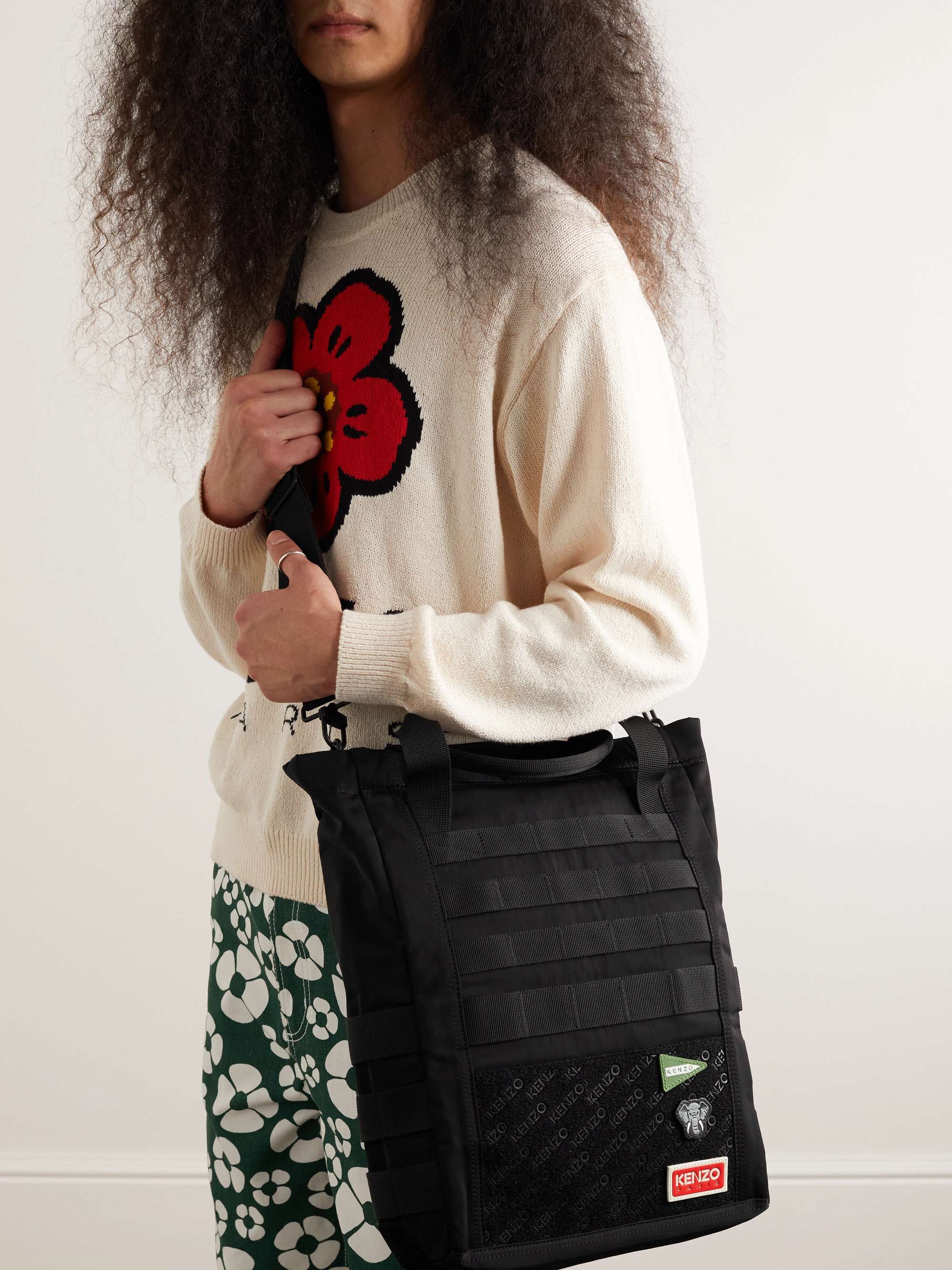 KENZO Jungle Logo-Appliquéd Webbing-Trimmed Tech-Twill Tote Bag