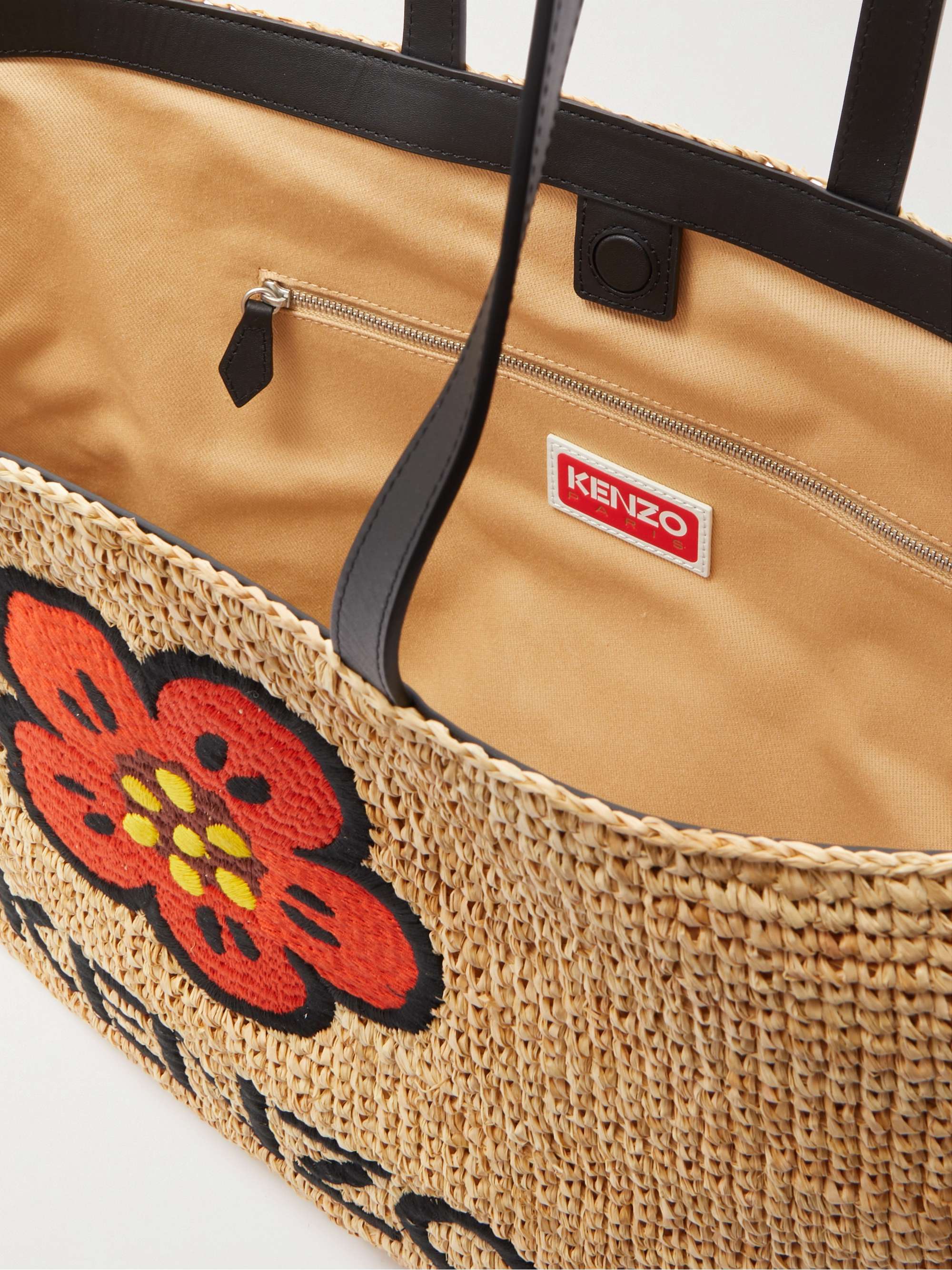 KENZO Large Embroidered LeatherTrimmed Raffia Tote Bag for Men MR PORTER