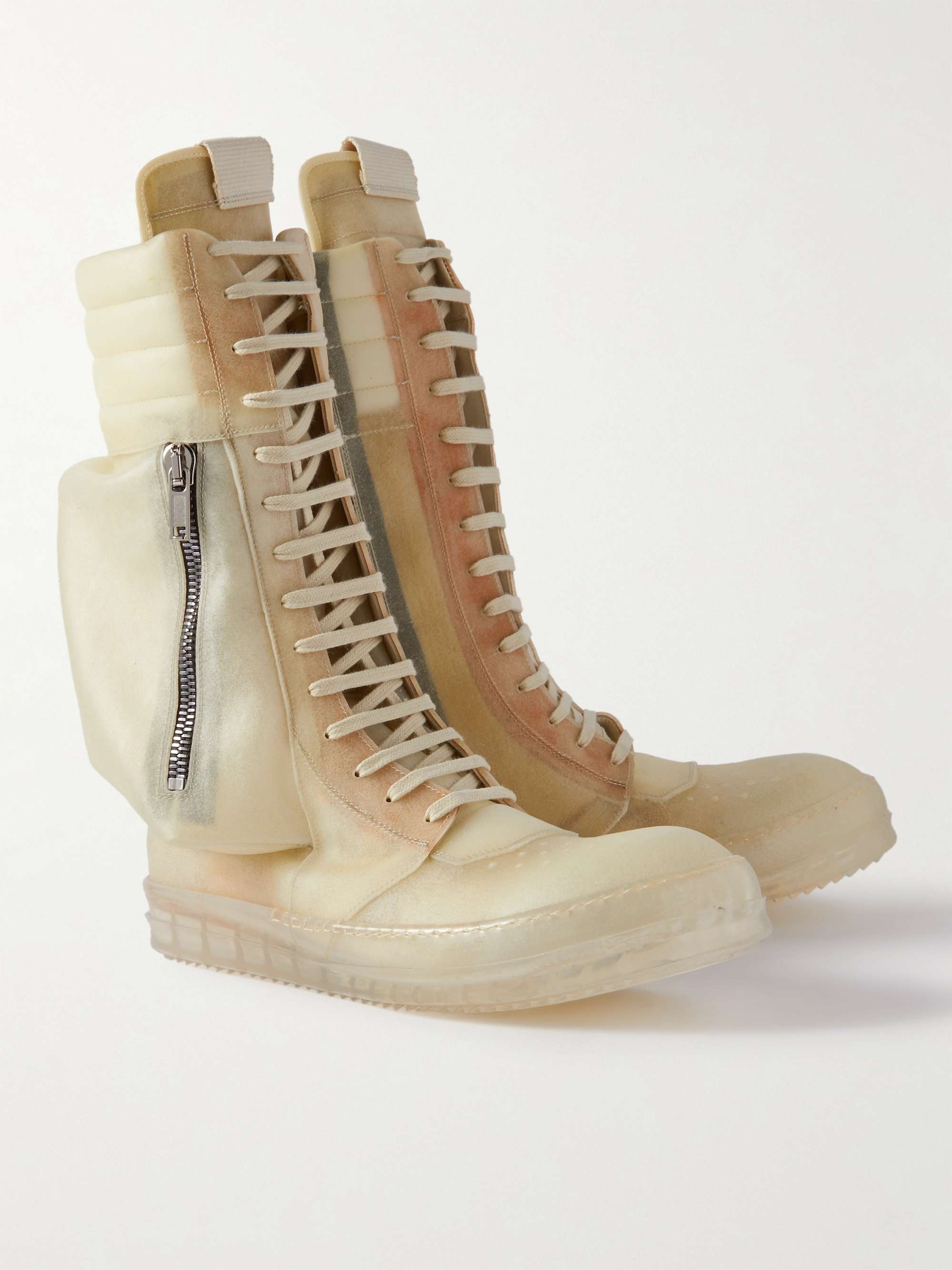 RICK OWENS Cargobasket Transparent Leather High-Top Sneakers