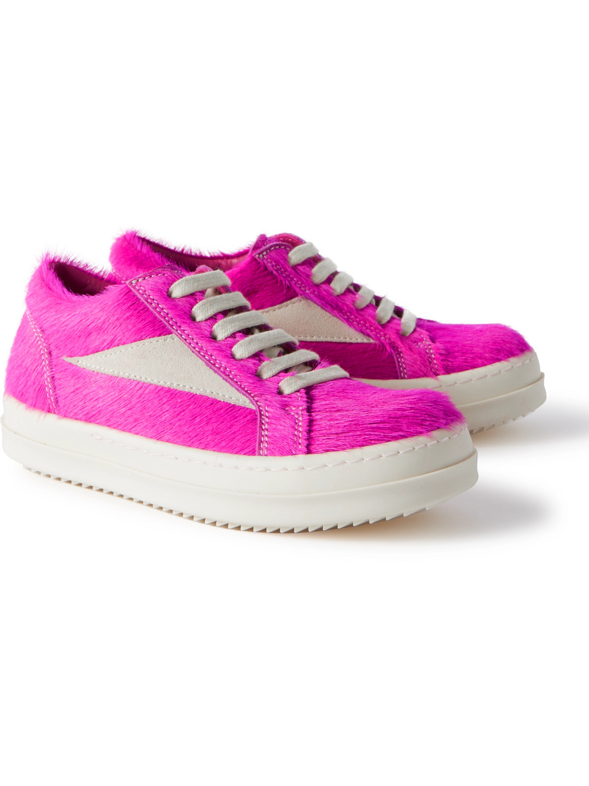Rick Owens Vintage Suede-trimmed Calf Hair Sneakers In Pink