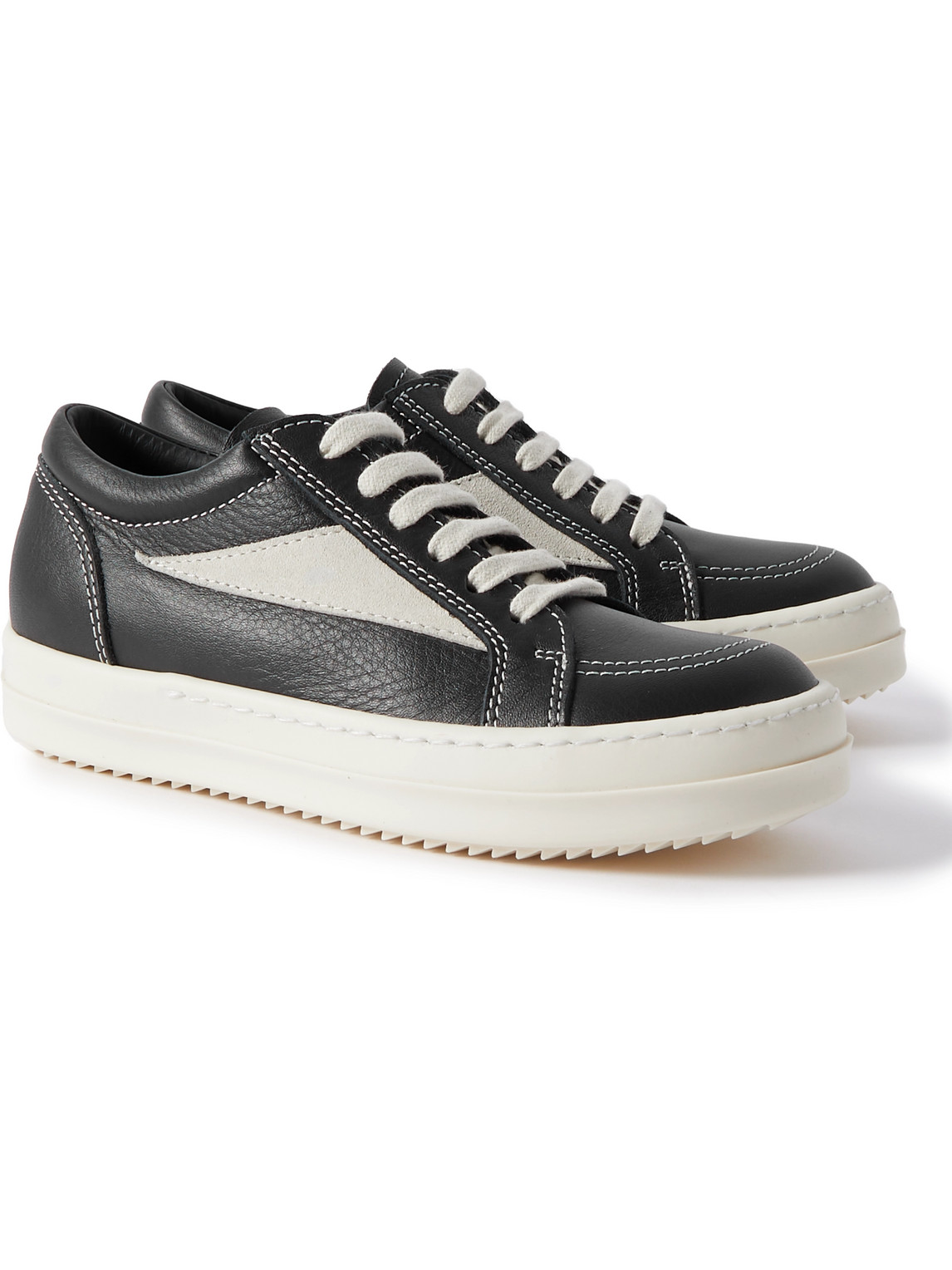 Rick Owens Vintage Suede-trimmed Leather Sneakers In Black