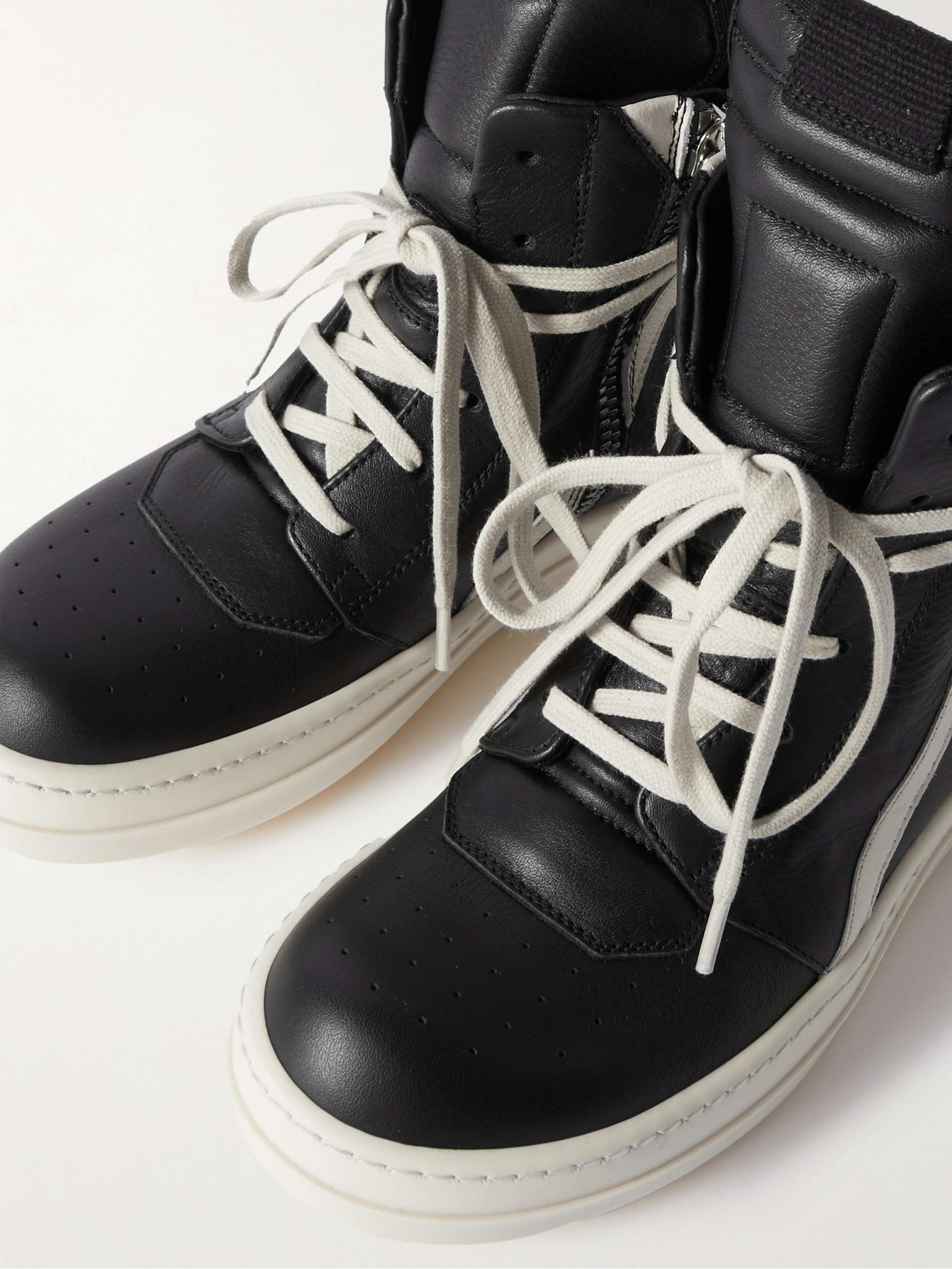 RICK OWENS KIDS Geobasket Two-Tone Leather High-Top Sneakers