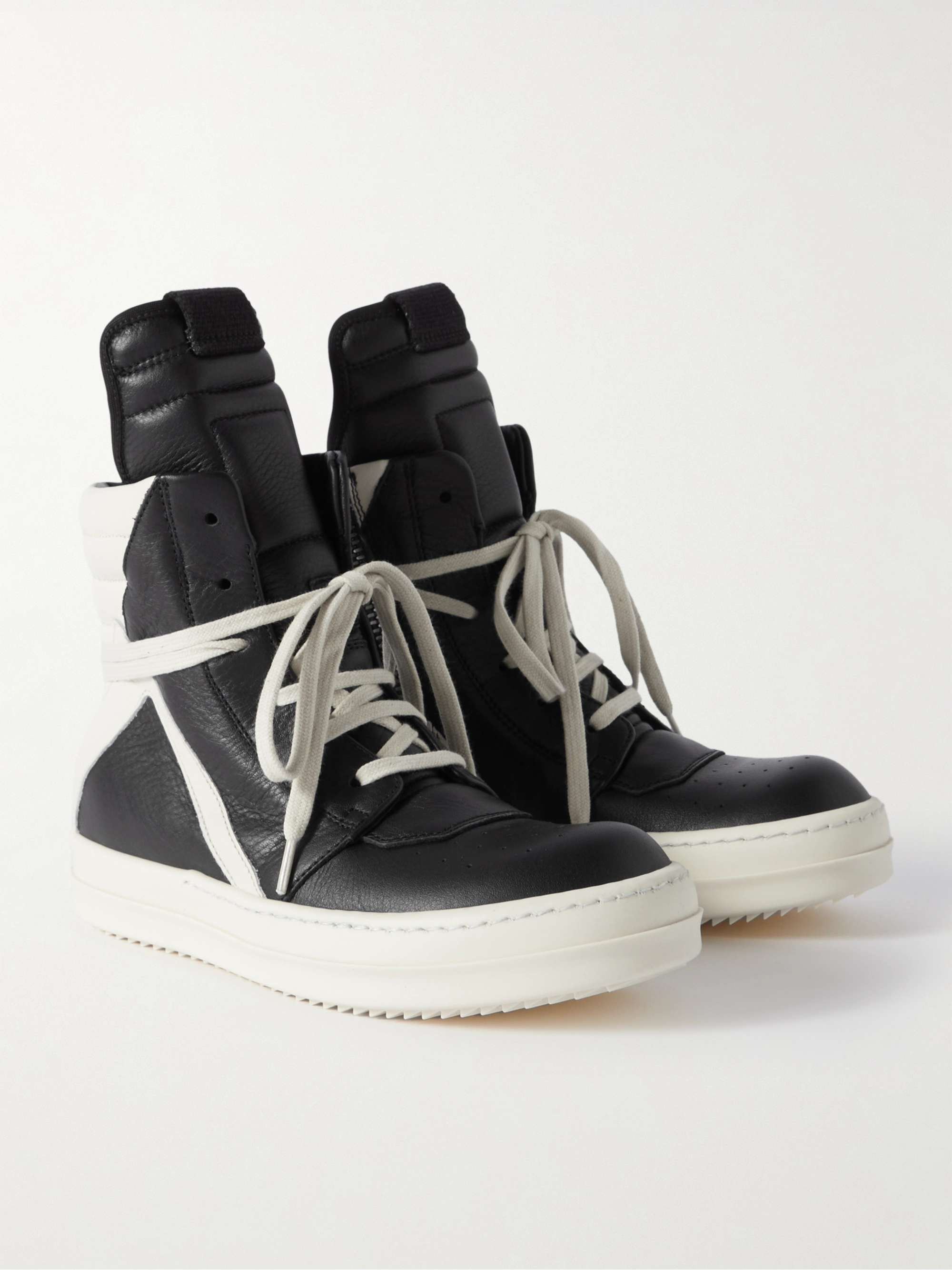 RICK OWENS KIDS Geobasket Two-Tone Leather High-Top Sneakers for Men ...