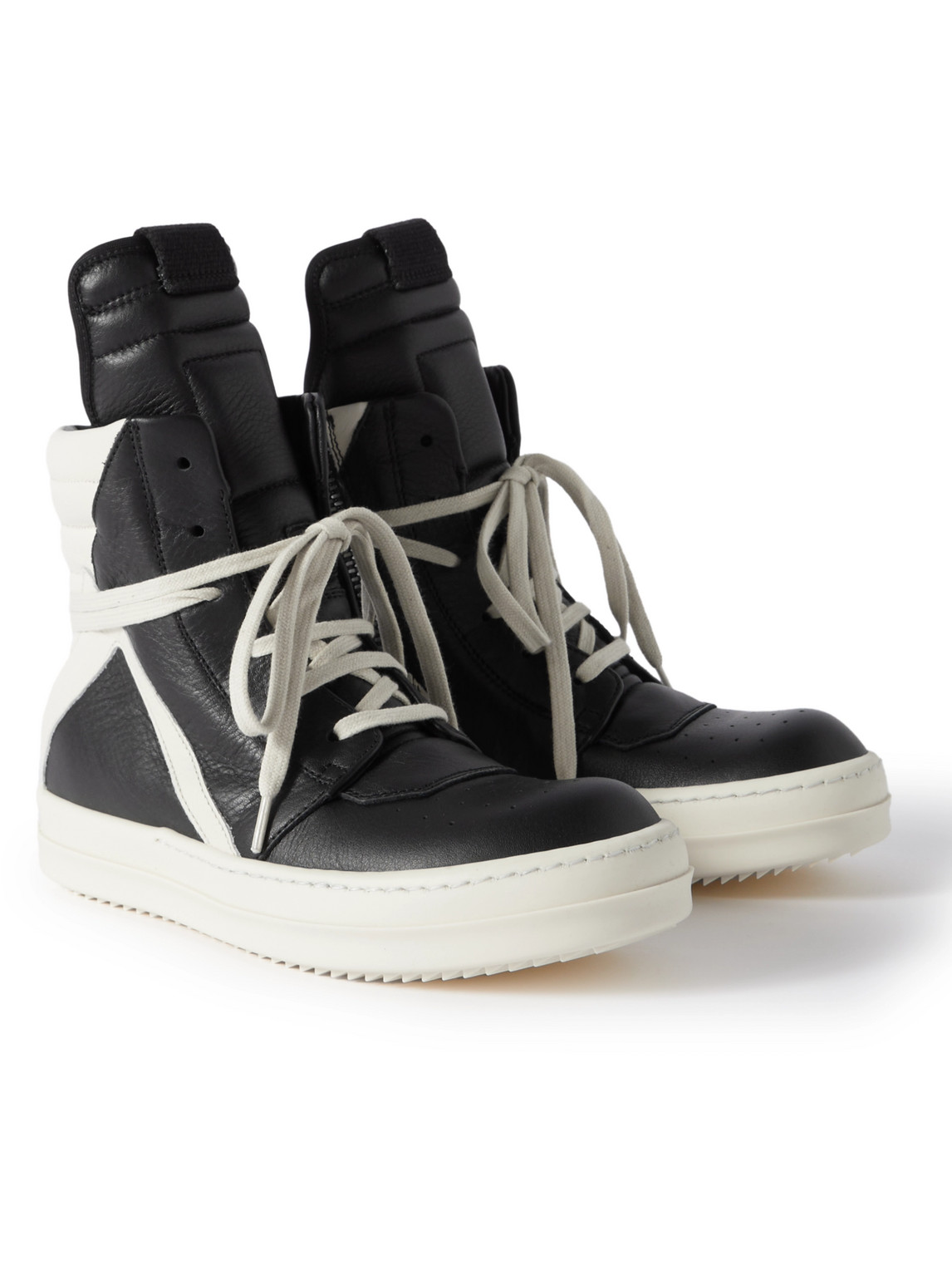 Rick Owens Geobasket Two-tone Leather High-top Sneakers In Black