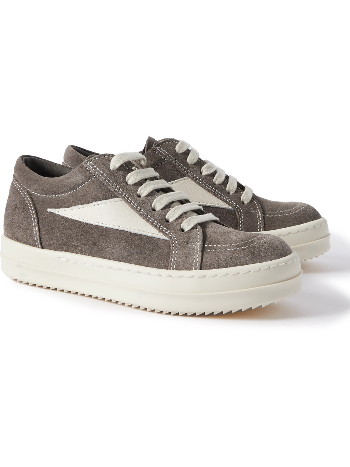 Rick Owens Vintage Leather-trimmed Suede Sneakers In Gray