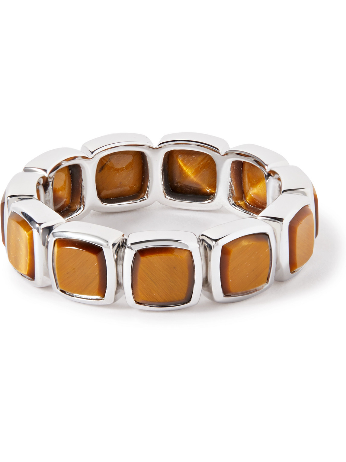 Tom Wood Sterling Silver Cushion Tiger Eye Ring In Silver