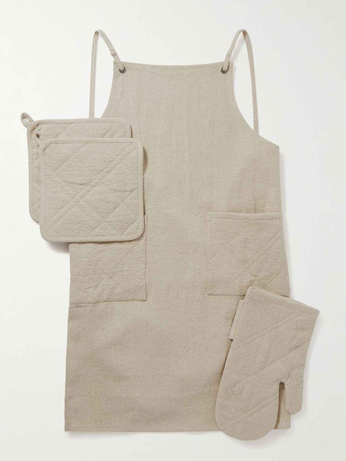 Brunello Cucinelli Linen Apron And Oven Gloves Set In Neutral