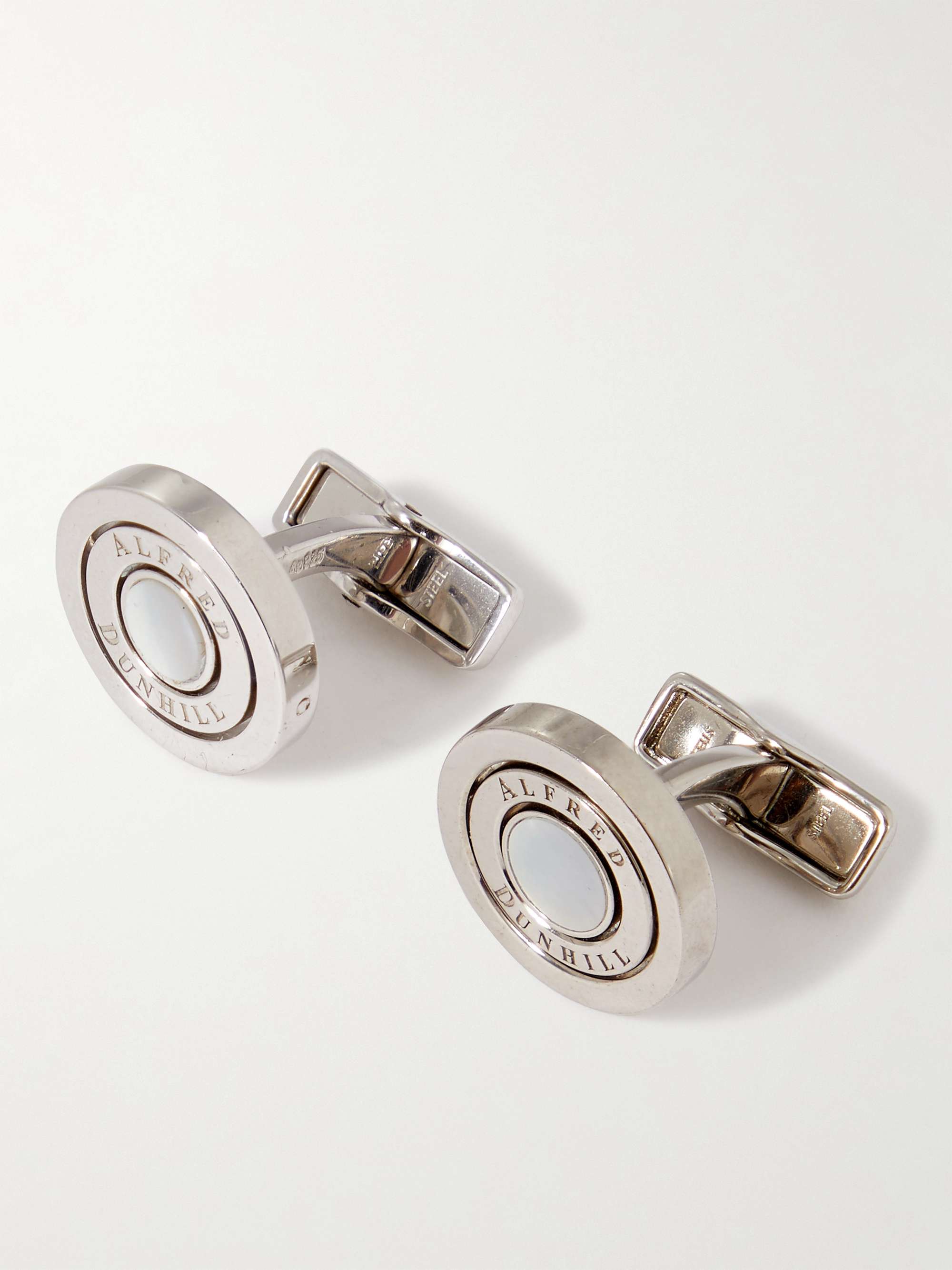 DUNHILL Logo-Detailed Silver Mother-of-Pearl Cufflinks