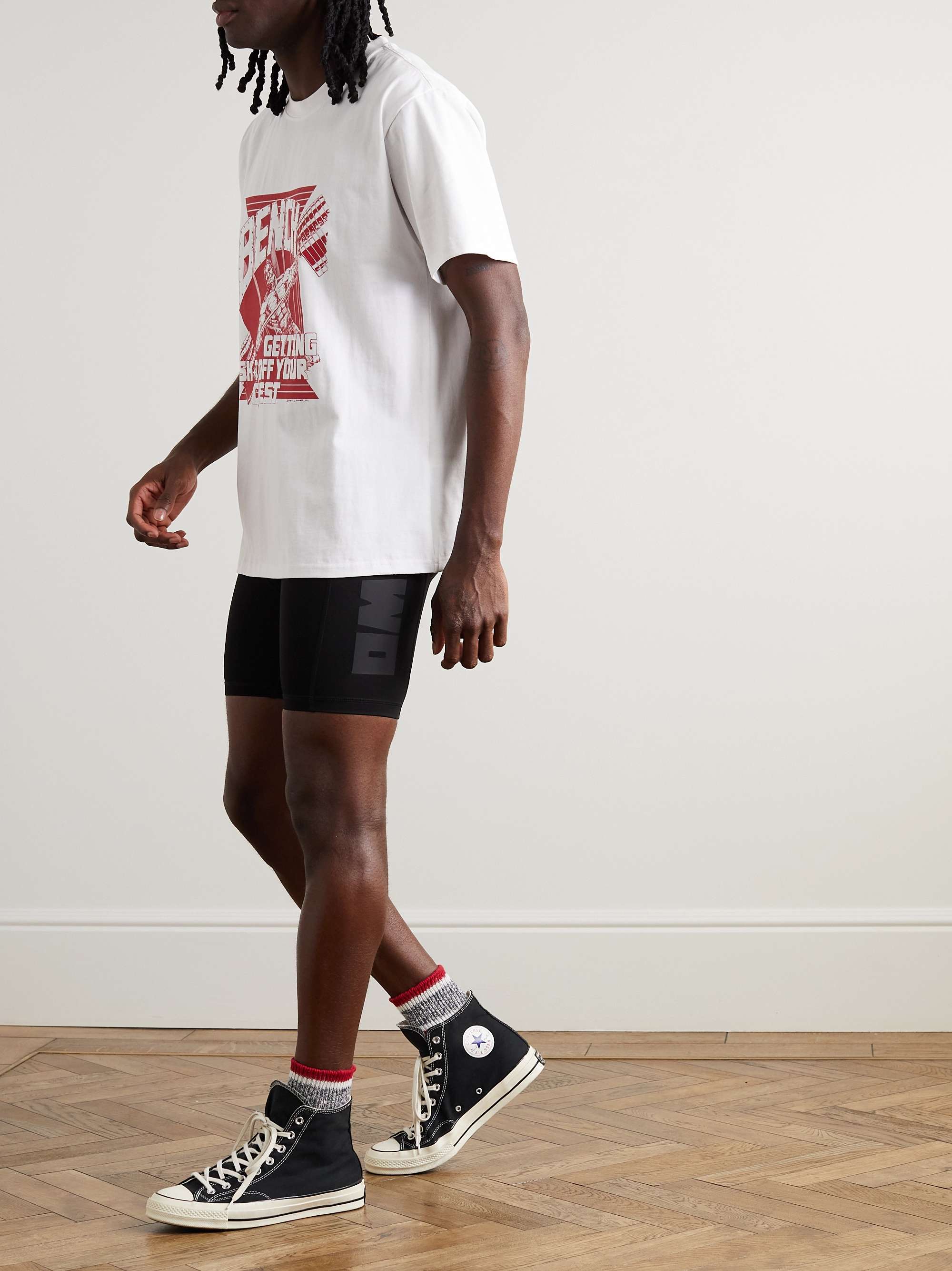 Y,IWO Logo-Print Appliquéd Stretch-Nylon Shorts