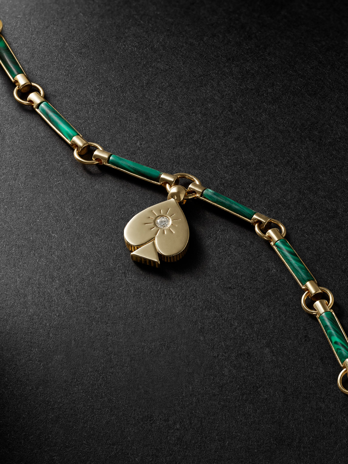 Shop Foundrae Spade Gold, Malachite And Diamond Pendant Bracelet In Green