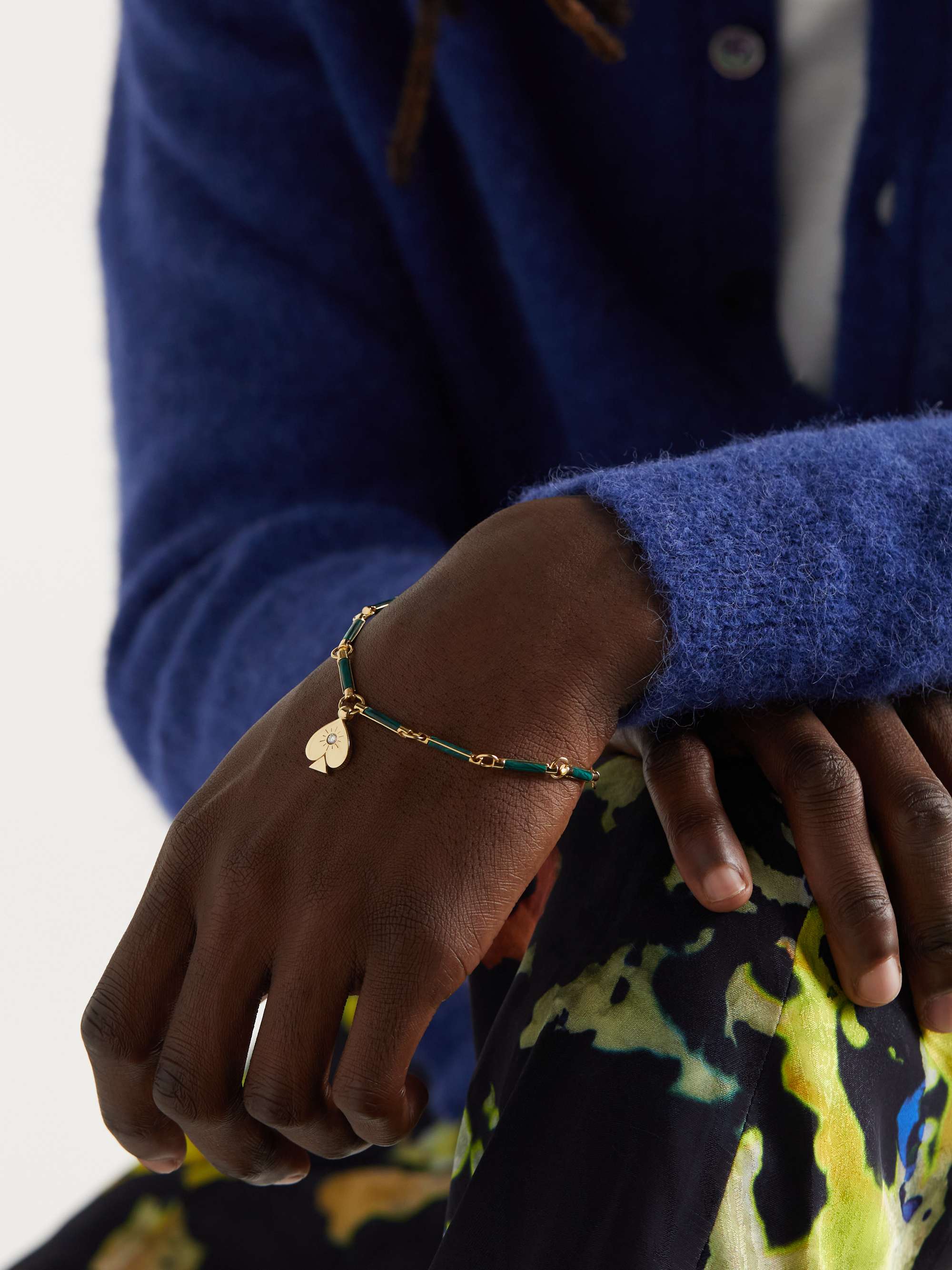 FOUNDRAE Spade Gold, Malachite and Diamond Pendant Bracelet