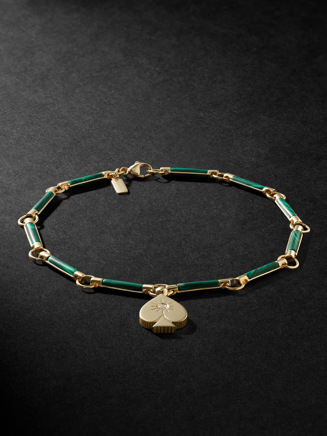 Foundrae Spade 18-karat Gold, Malachite And Diamond Pendant Bracelet In Green