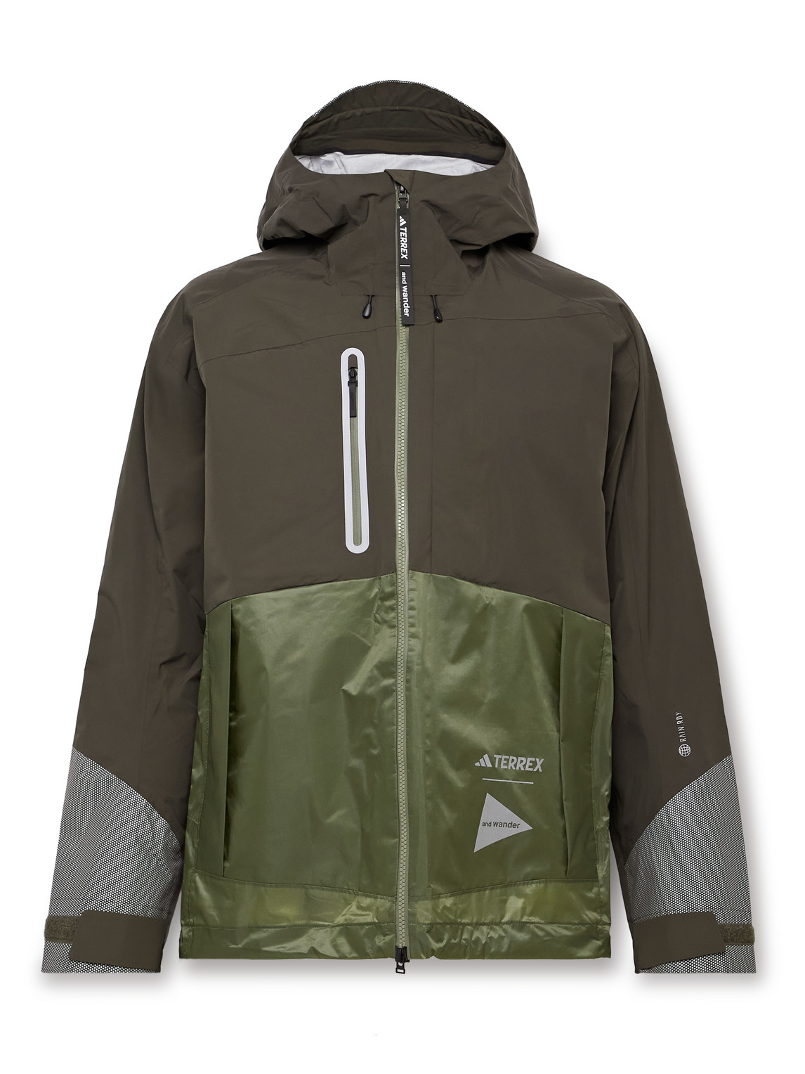 Adidas Consortium And Wander Terrex Xploric Panelled Recycled Rain.rdy Shell Hooded Jacket In Green