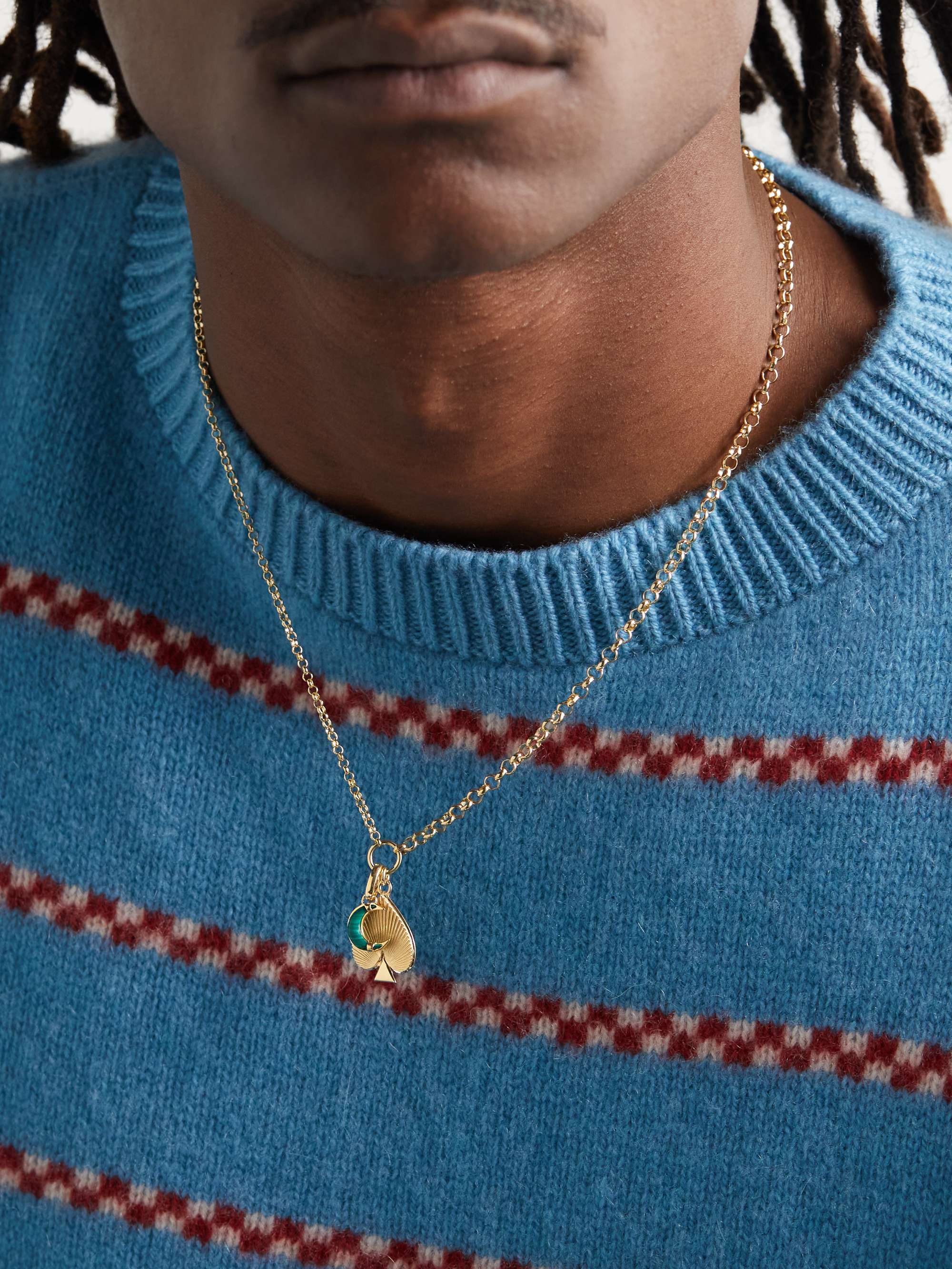 FOUNDRAE Spade Crescent Gold, Malachite and Diamond Pendant Necklace