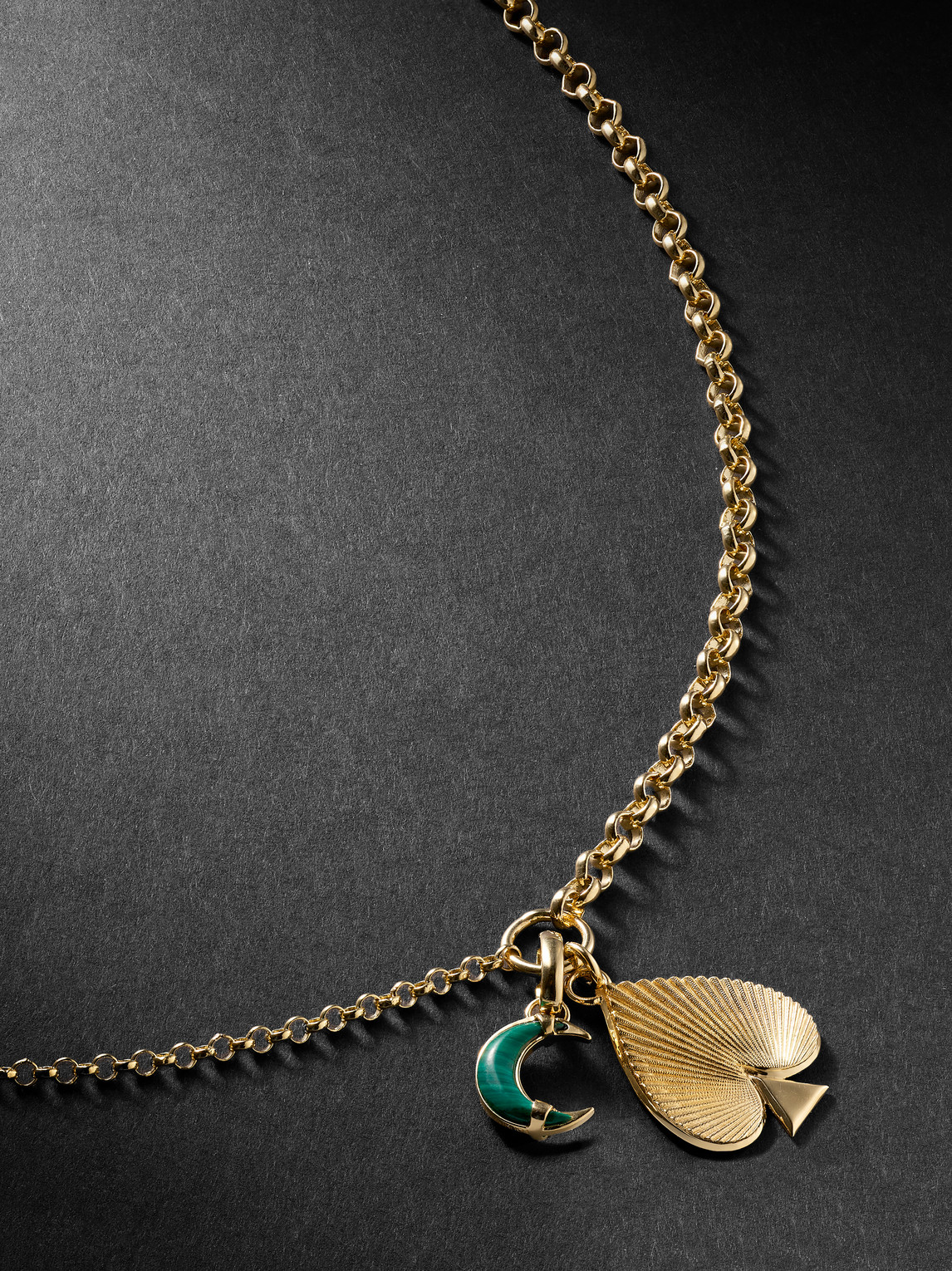 Foundrae Spade Crescent 18-karat Gold, Malachite And Diamond Pendant Necklace