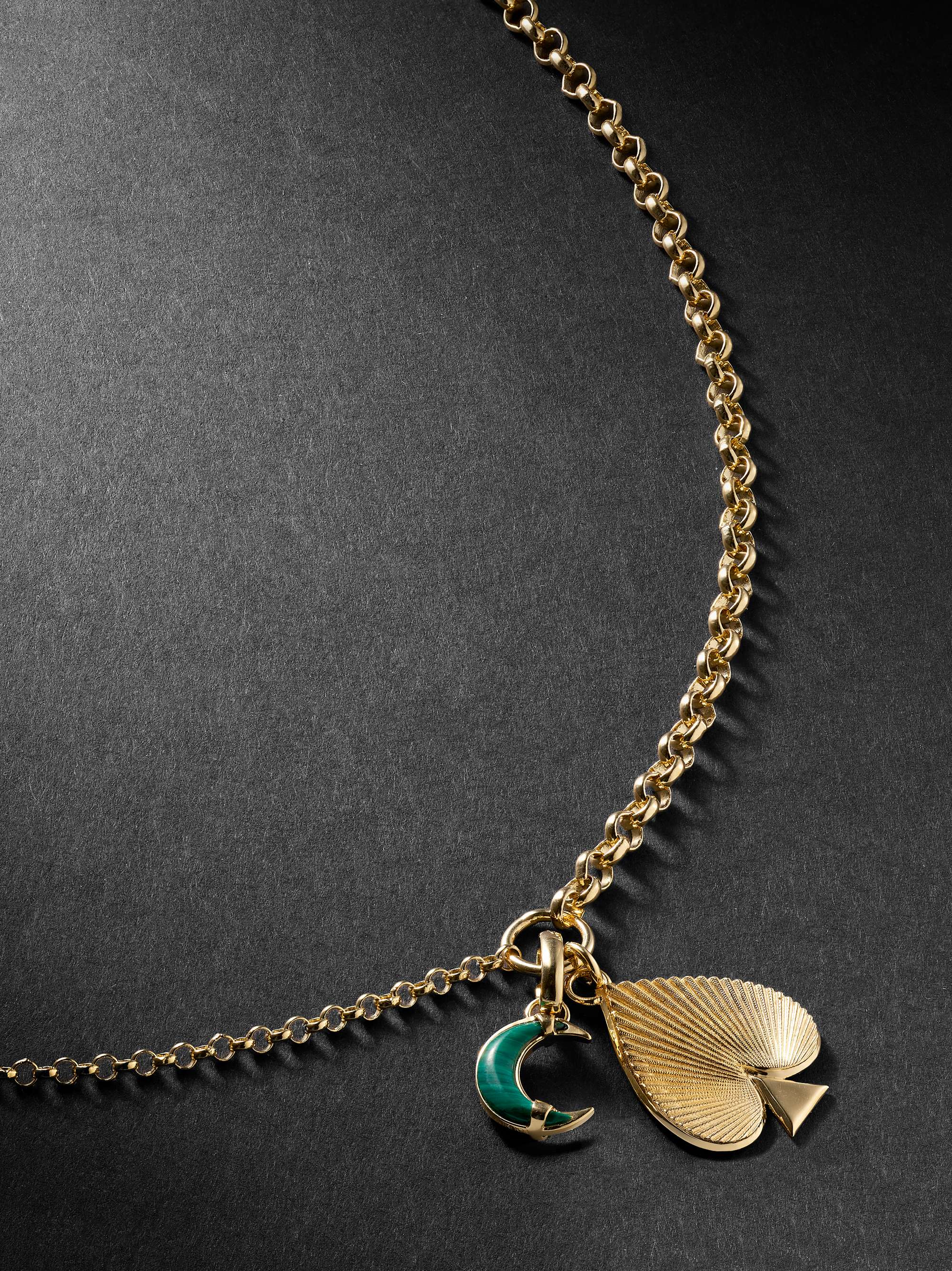FOUNDRAE Spade Crescent Gold, Malachite and Diamond Pendant Necklace