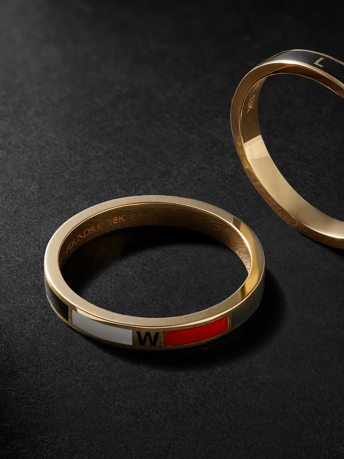 Shop Foundrae Internal Compass And Resilience Set Of Two Gold And Enamel Rings