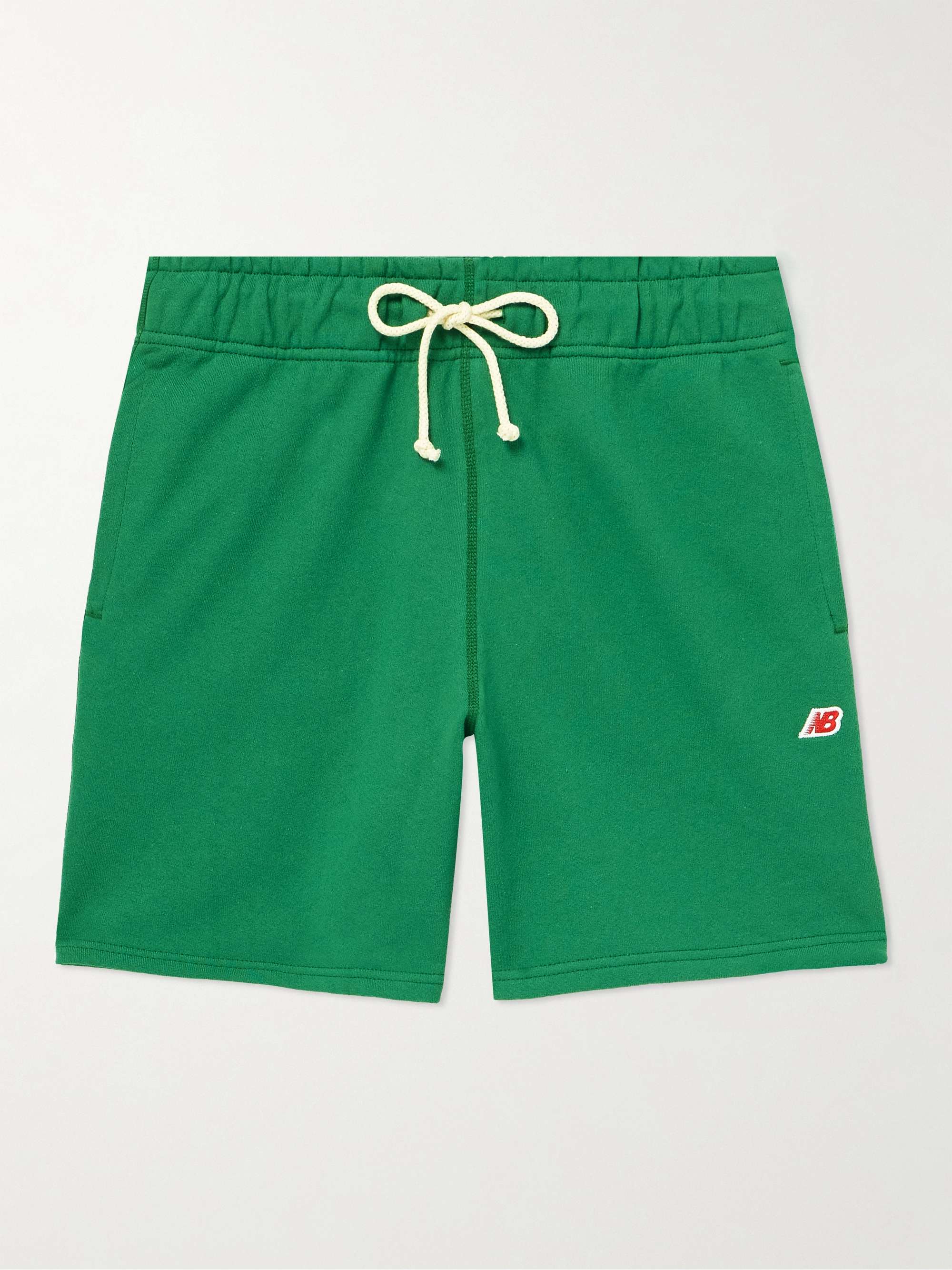 NEW BALANCE Straight-Leg Logo-Appliquéd Cotton-Jersey Drawstring Shorts ...