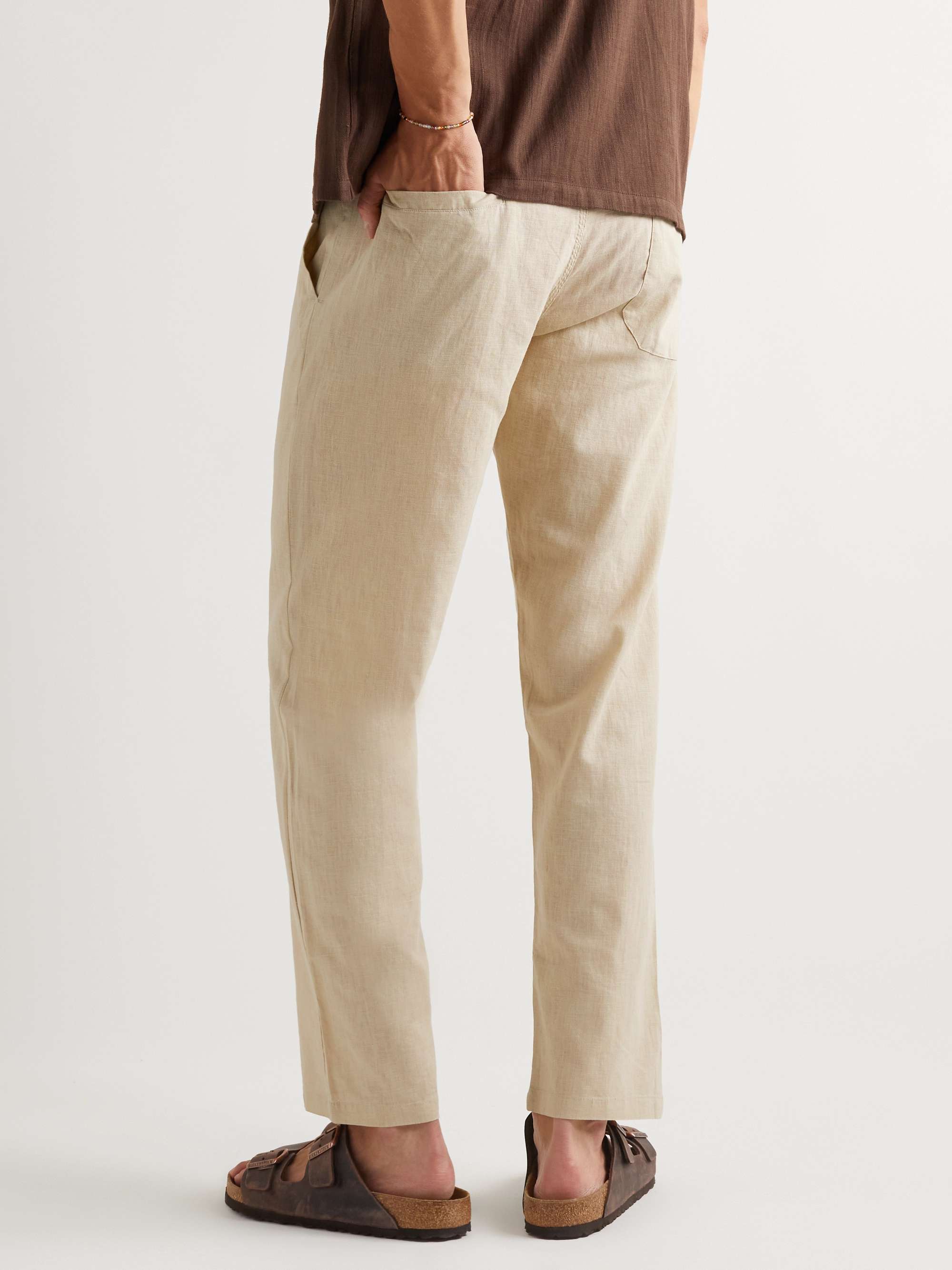 OAS Straight-Leg Linen and Cotton-Blend Drawstring Trousers