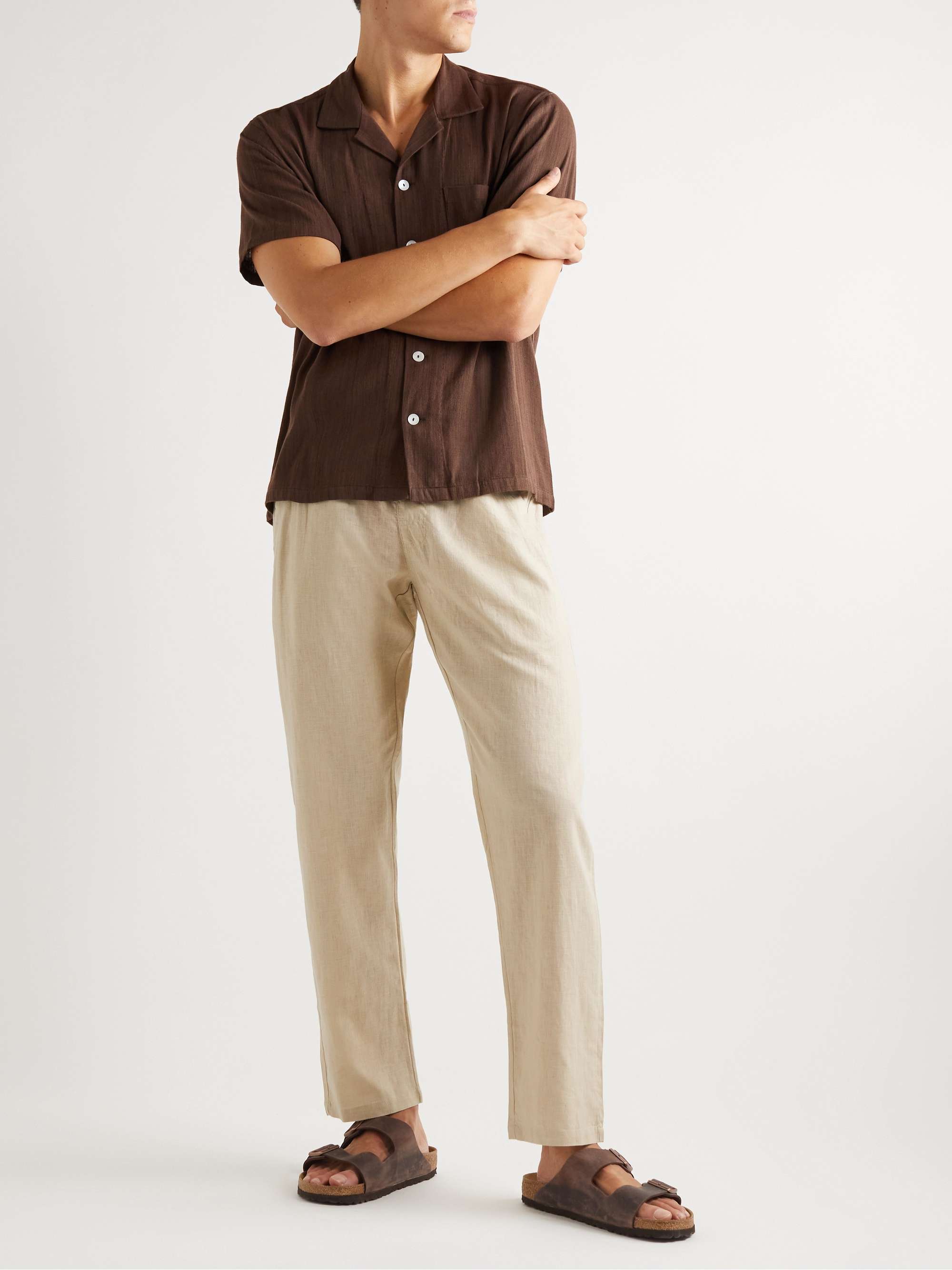 OAS Straight-Leg Linen and Cotton-Blend Drawstring Trousers