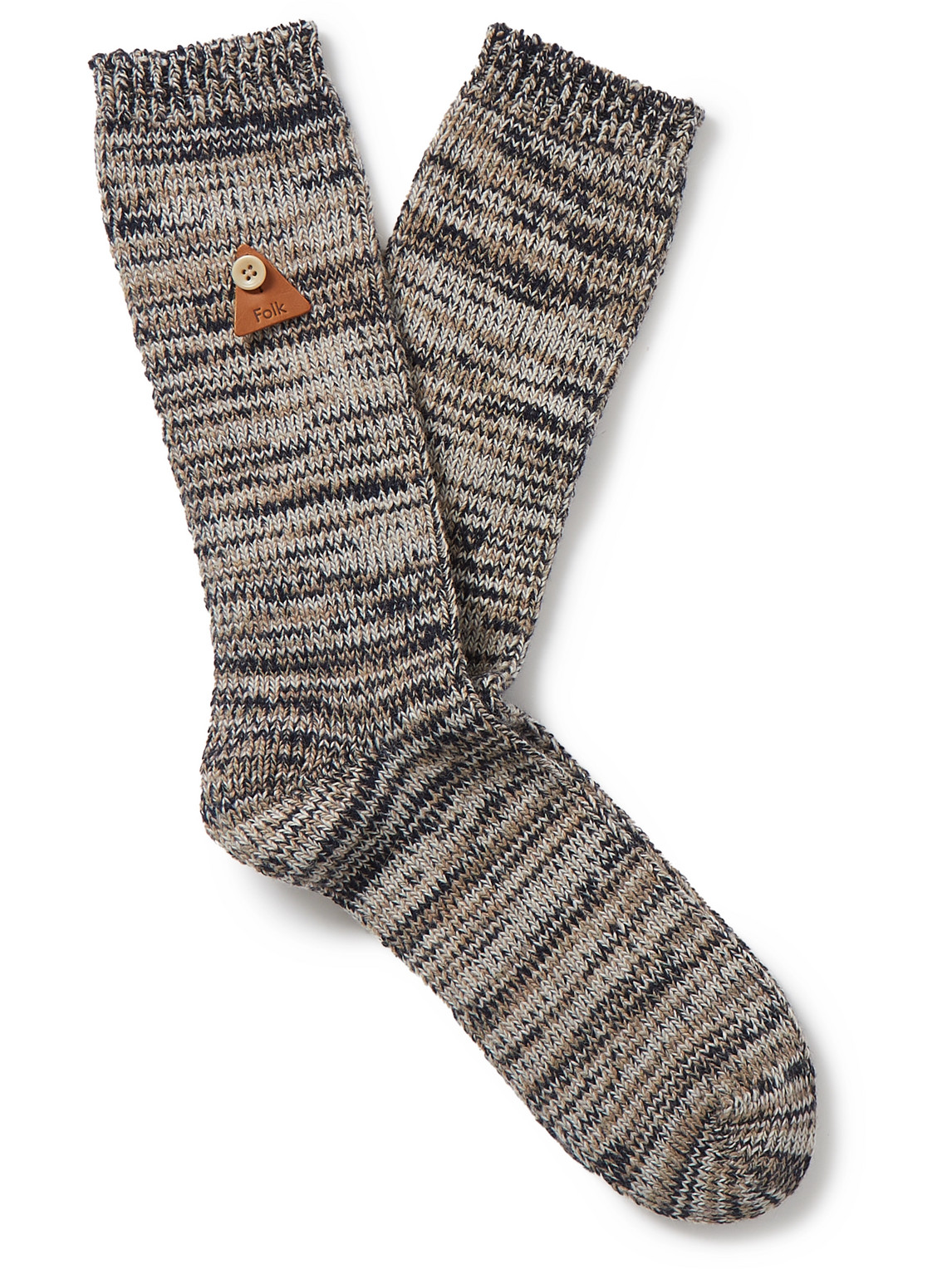 Folk Logo-Appliquéd Striped Knitted Socks