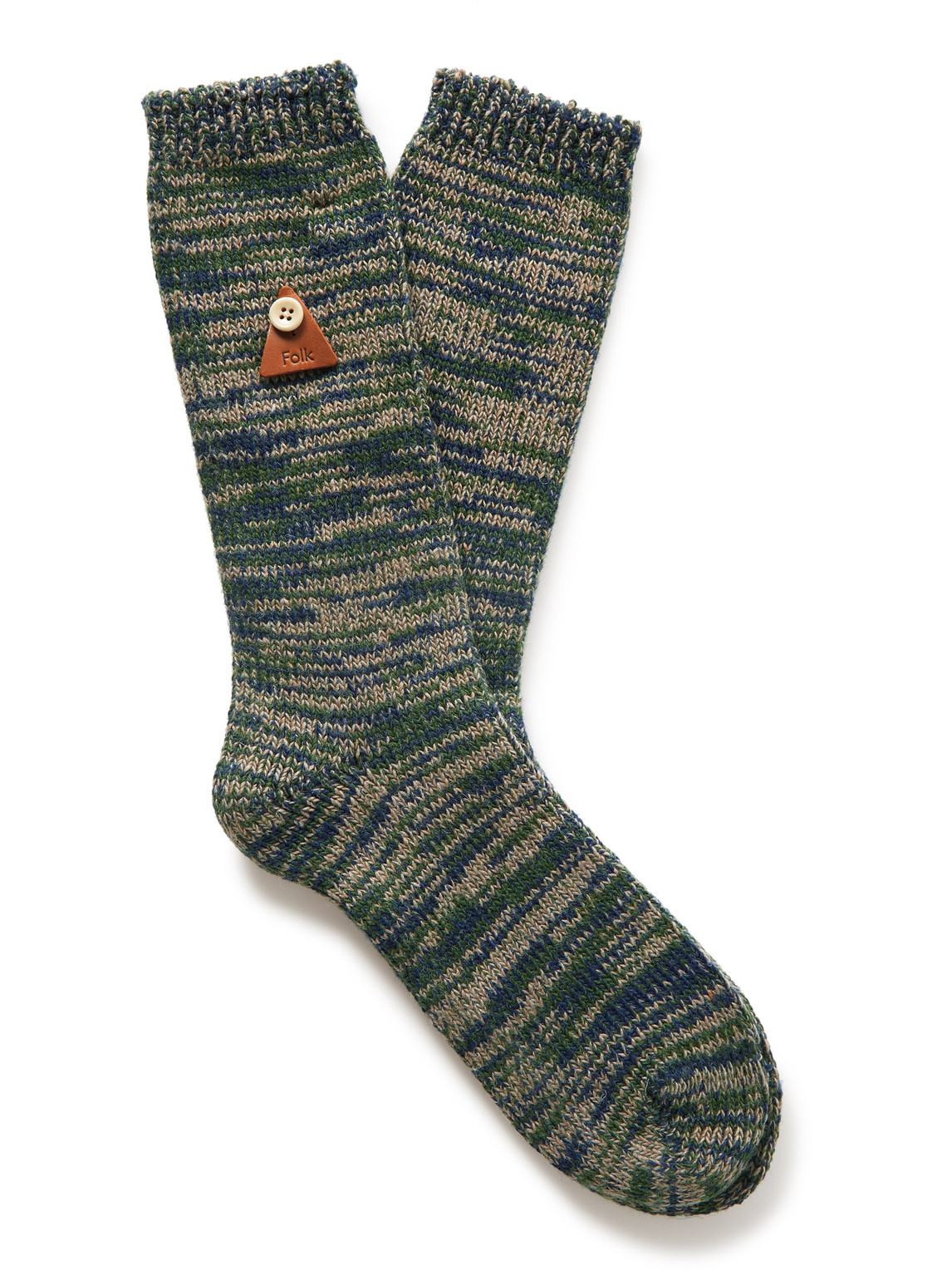 Folk Logo-Appliquéd Striped Knitted Socks