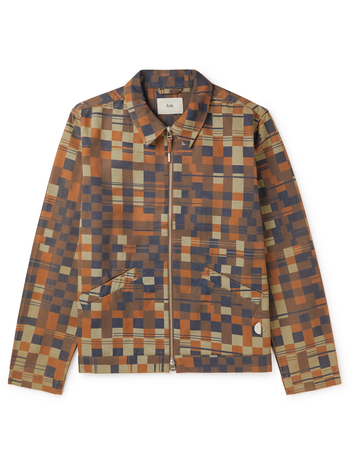 Folk Signal Checked Cotton-canvas Blouson Jacket In Brown
