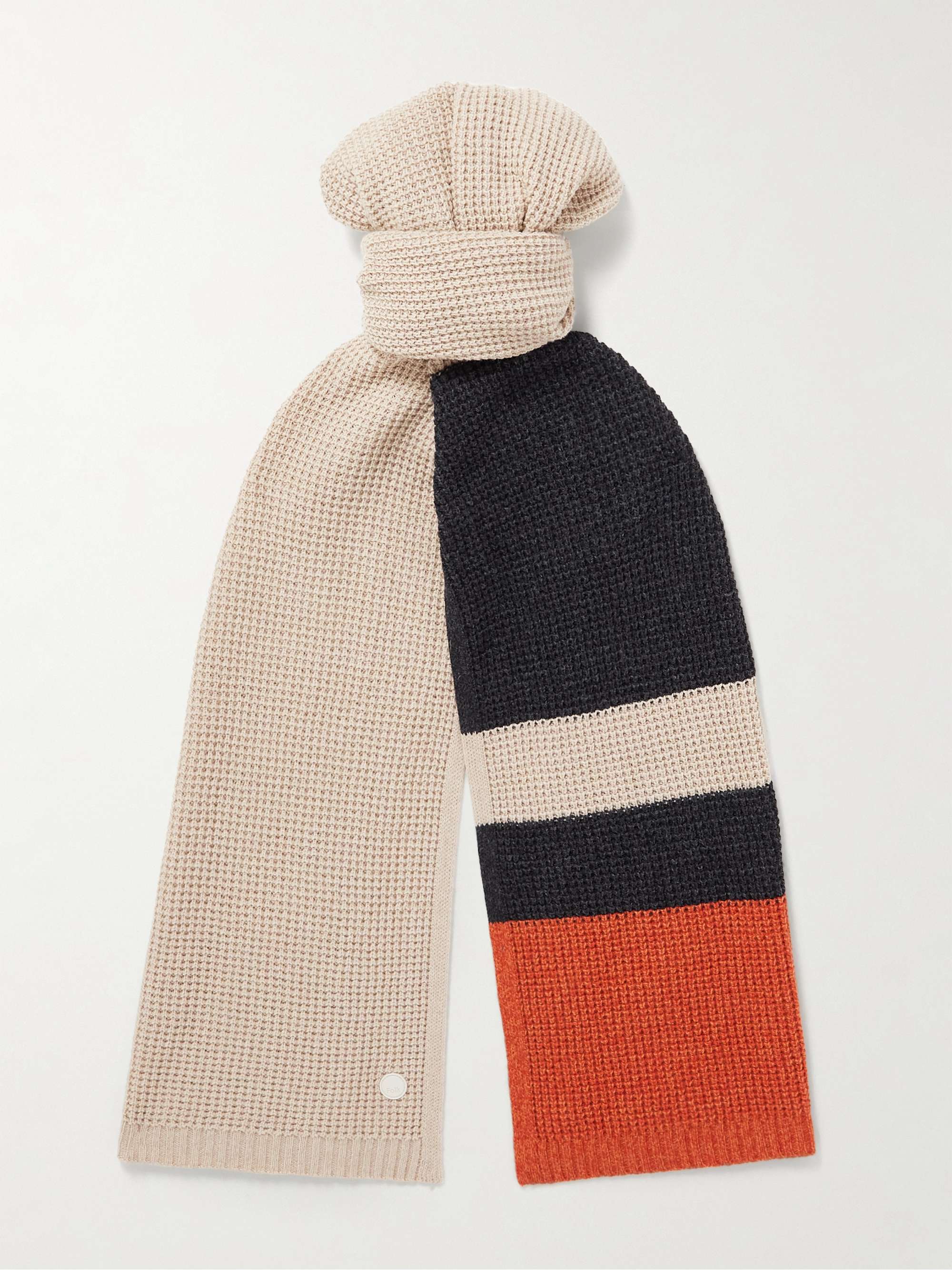 FOLK Striped Waffle-Knit Scarf for Men