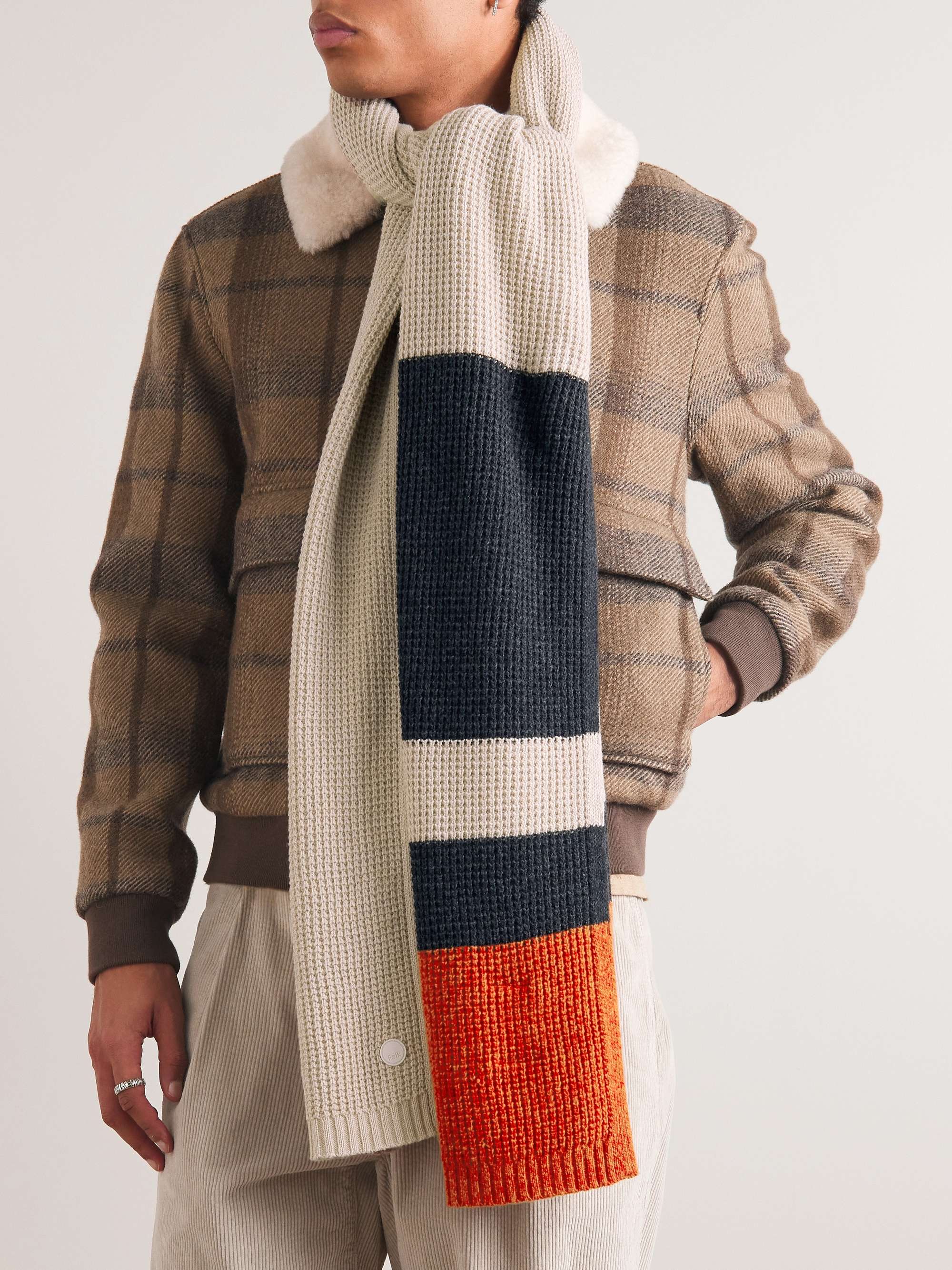 FOLK Striped Waffle-Knit Scarf for Men