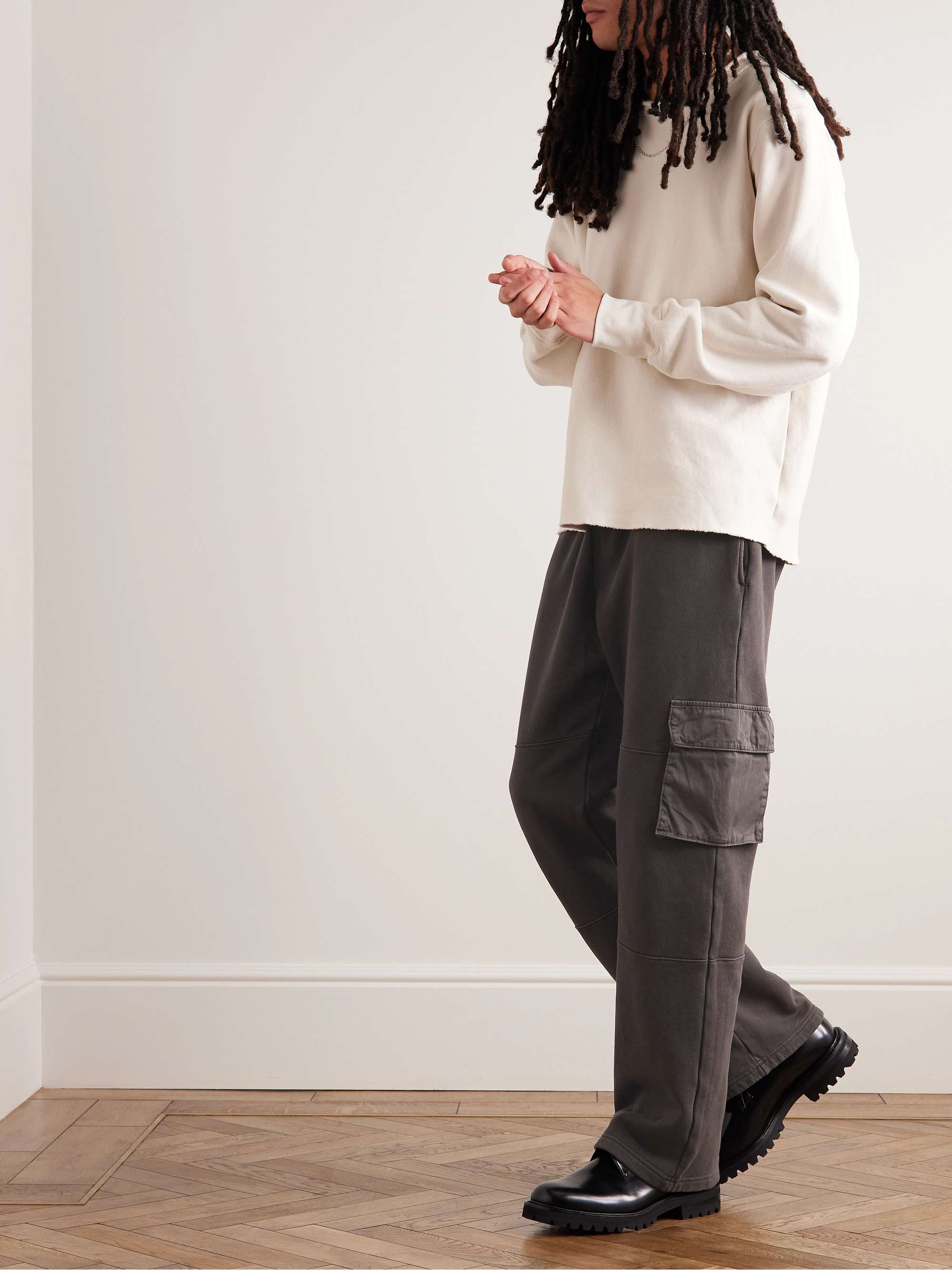 LES TIEN Straight-Leg Cotton-Jersey Drawstring Cargo Trousers