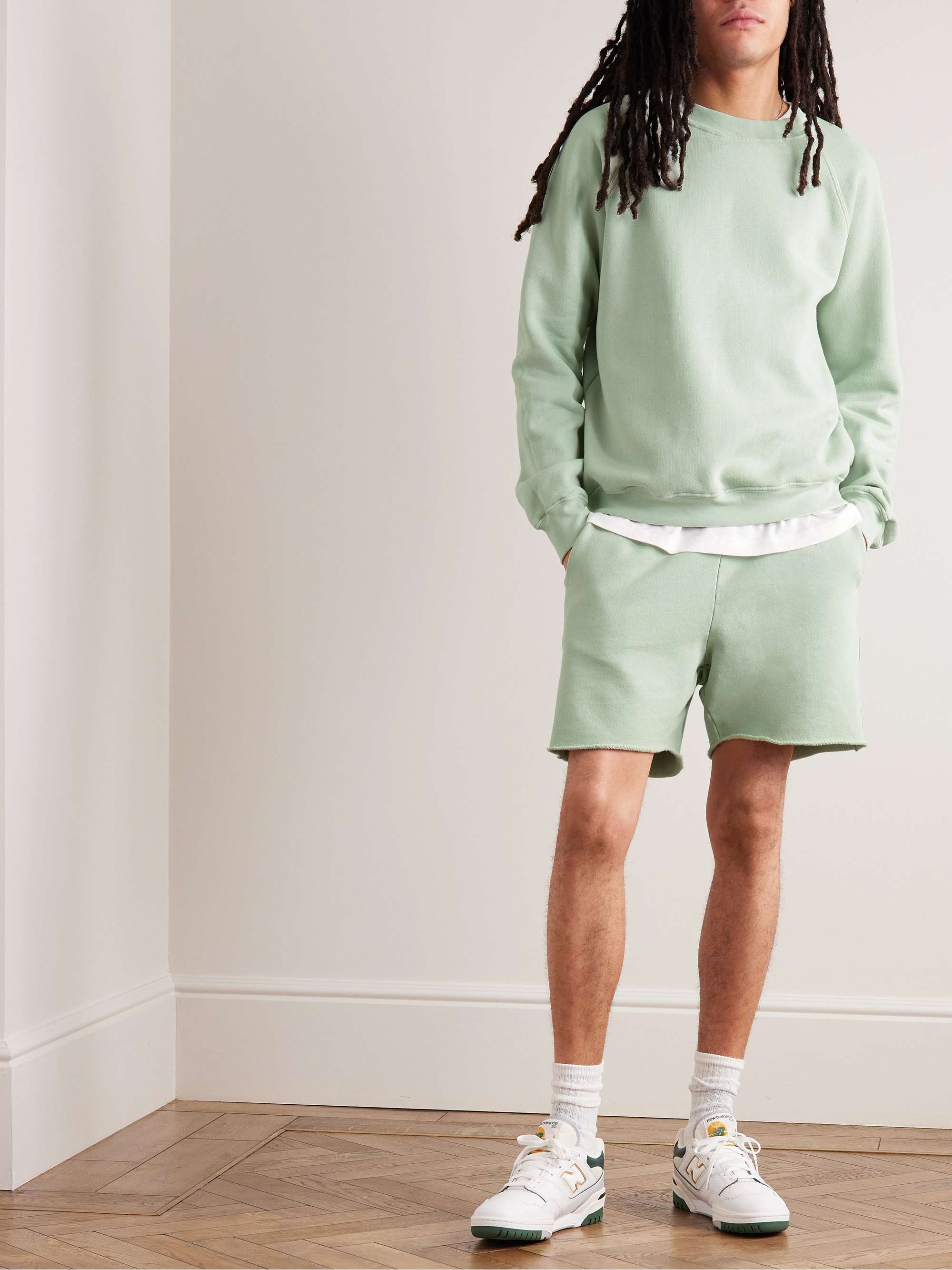 LES TIEN Garment-Dyed Fleece-Back Cotton-Jersey Drawstring Shorts