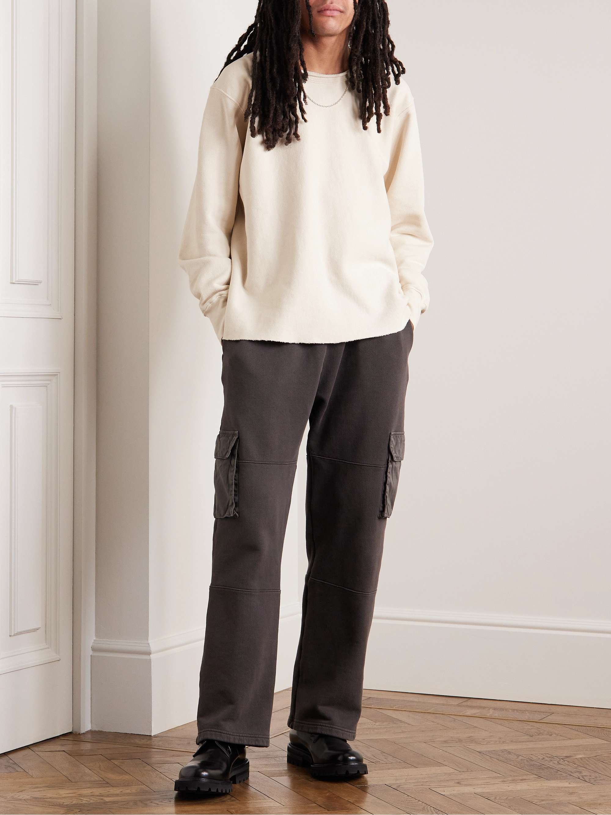 LES TIEN Distressed Cotton-Jersey Sweatshirt