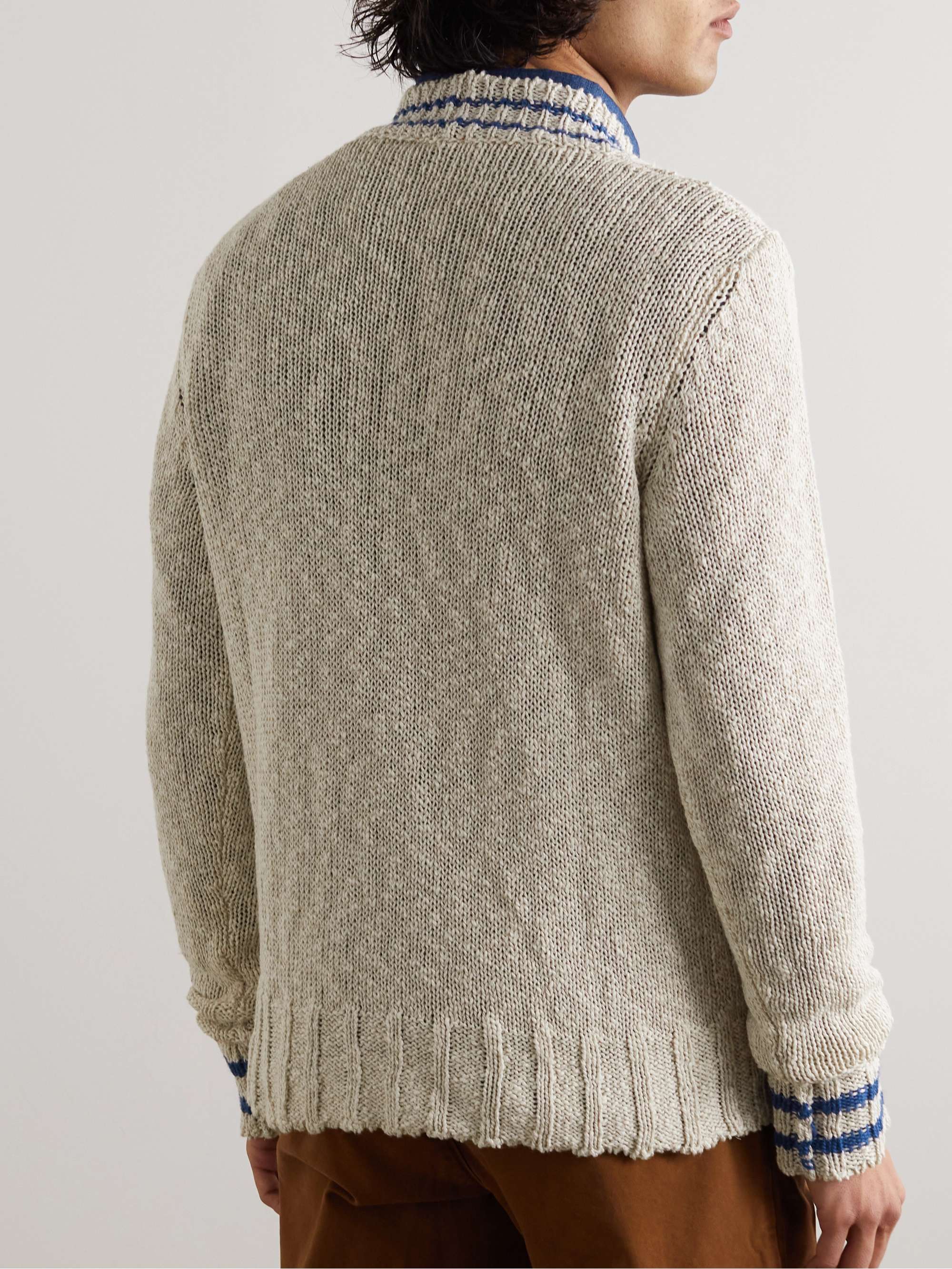 BARENA Tiemo Striped Cotton and Linen-Blend Cardigan