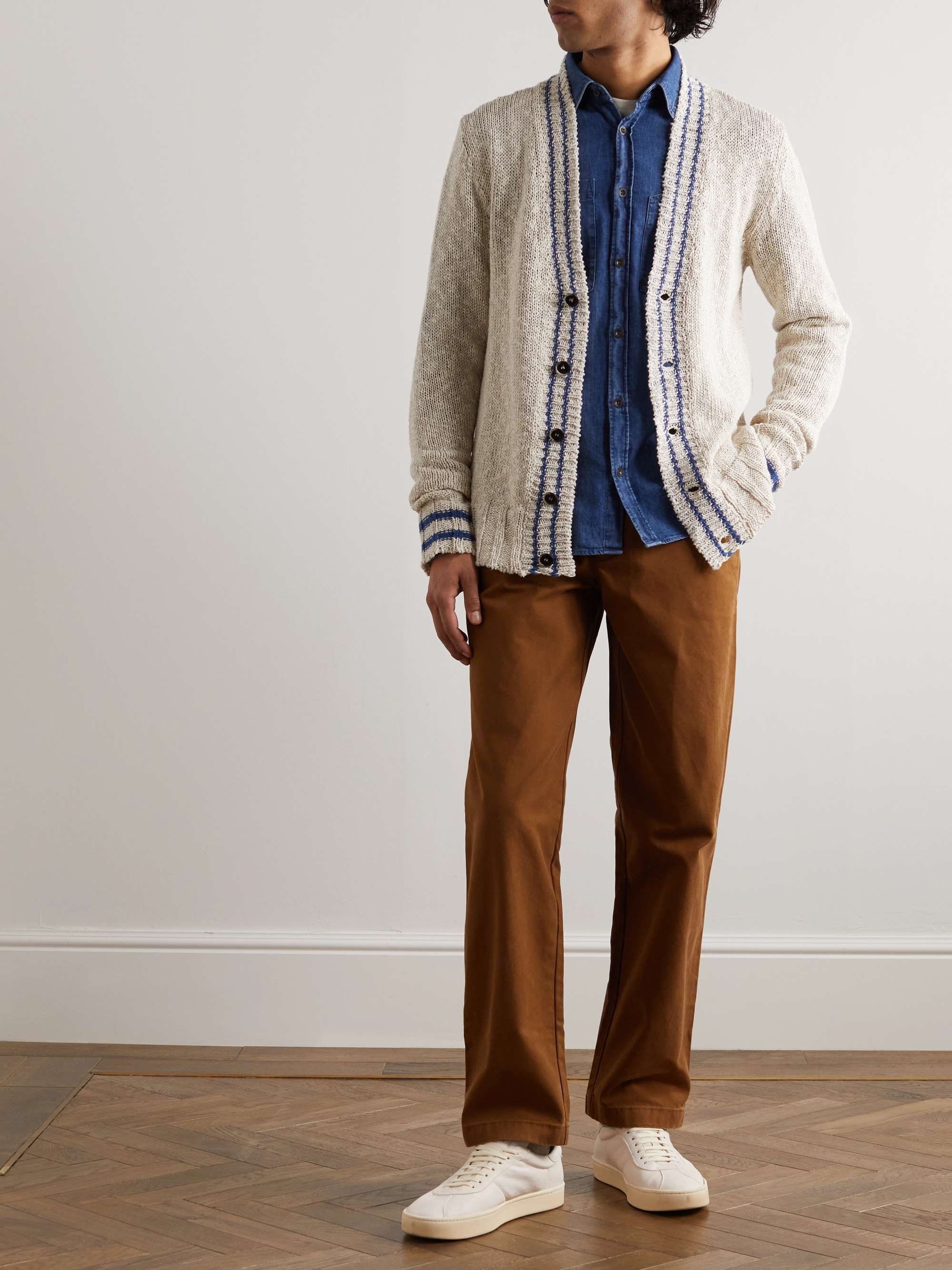 BARENA Tiemo Striped Cotton and Linen-Blend Cardigan