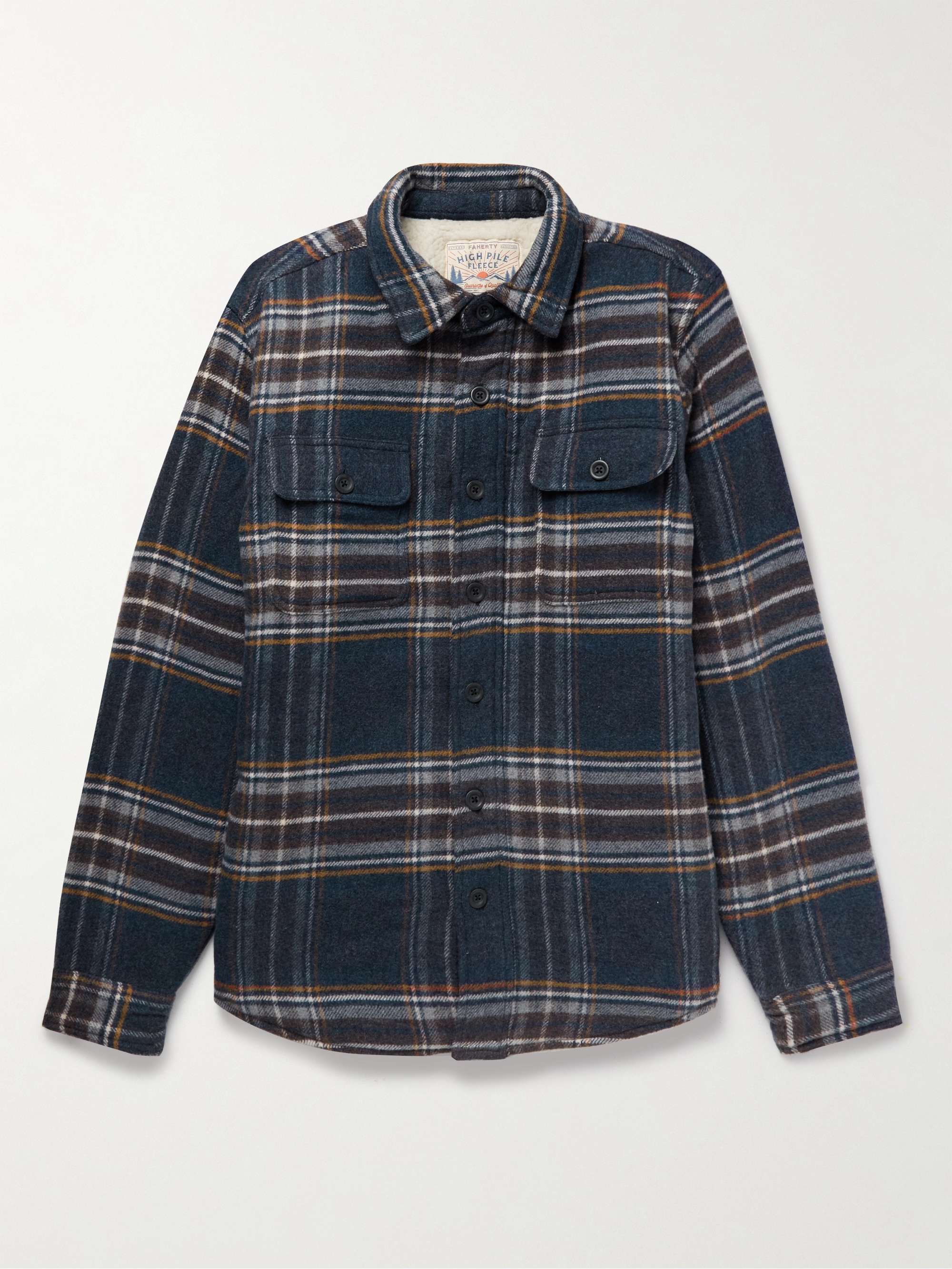 FAHERTY Fleece-Lined Checked Cotton and Wool-Blend Shirt Jacket for Men