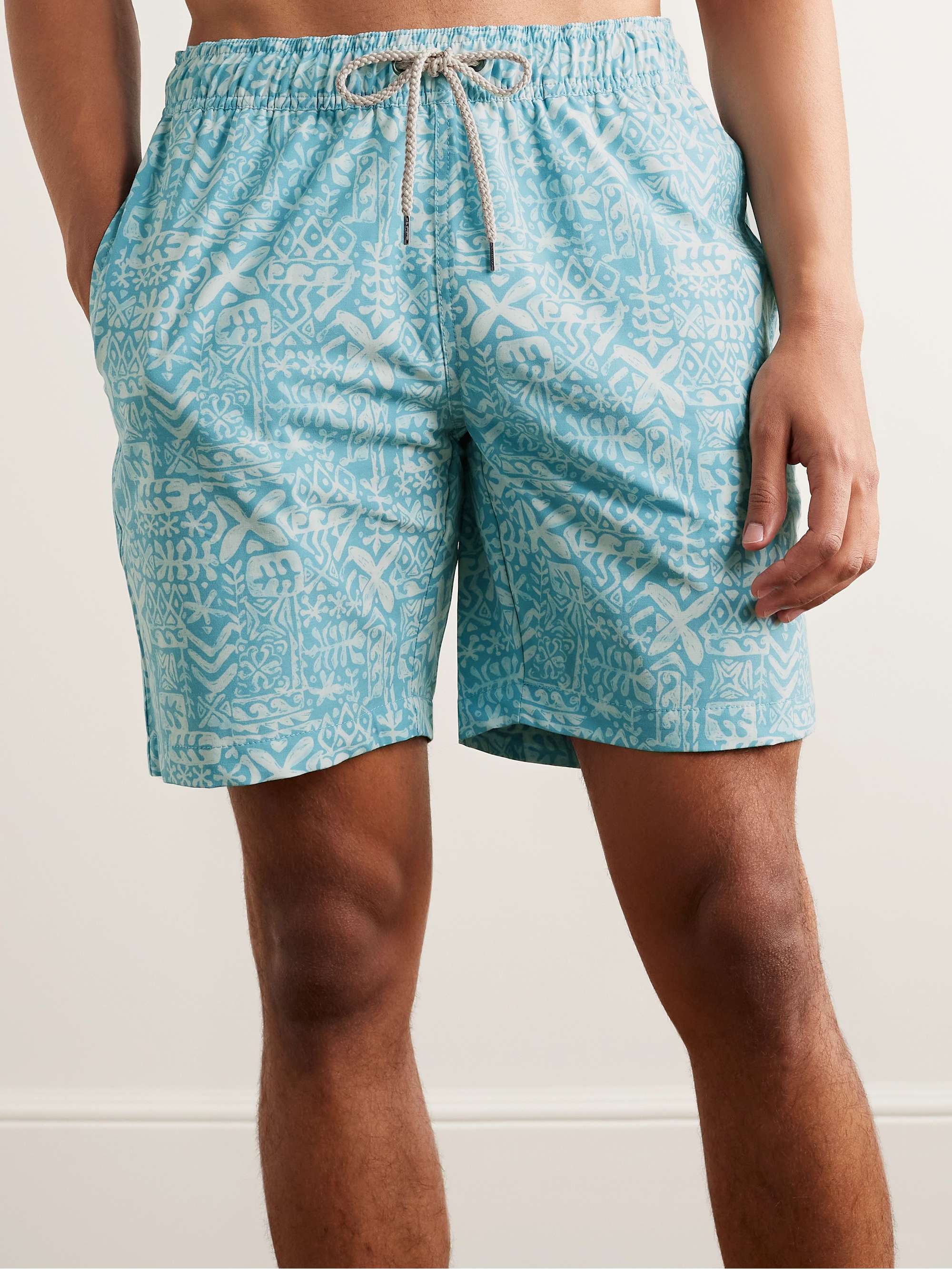 FAHERTY Beacon StraightLeg LongLength Printed Recycled Swim Shorts