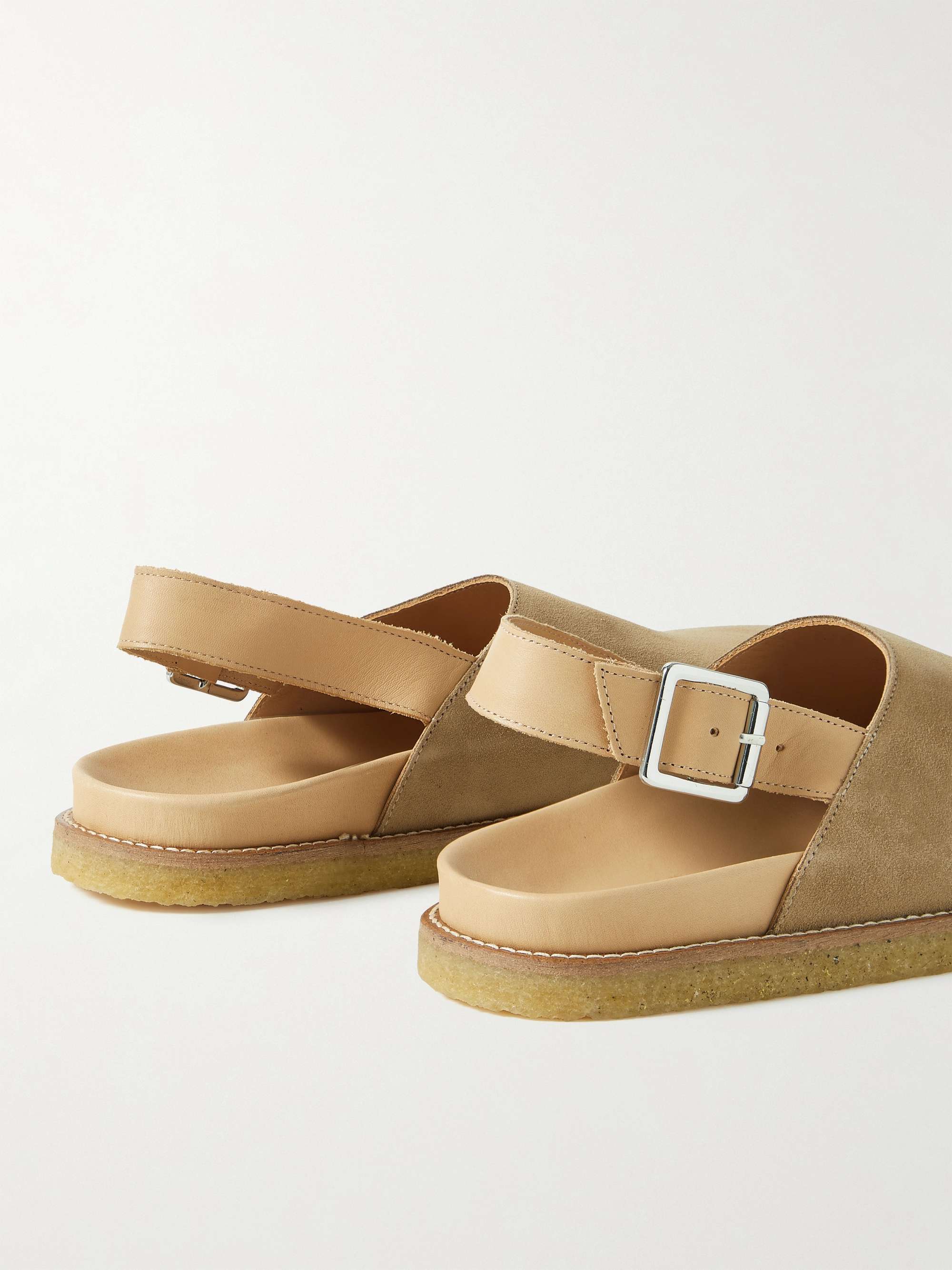 VINNY'S Leather-Trimmed Suede Mules
