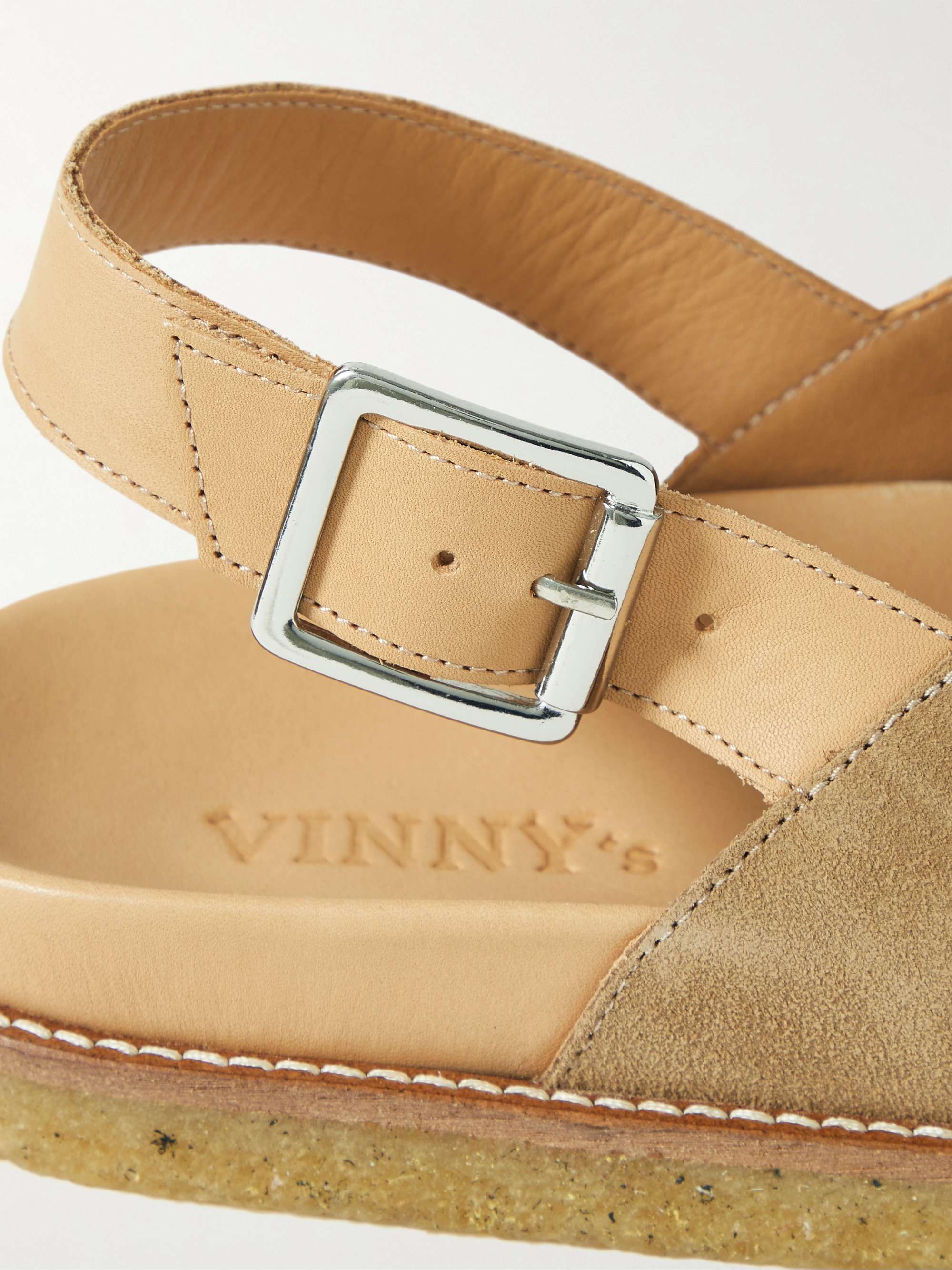 VINNY'S Leather-Trimmed Suede Mules