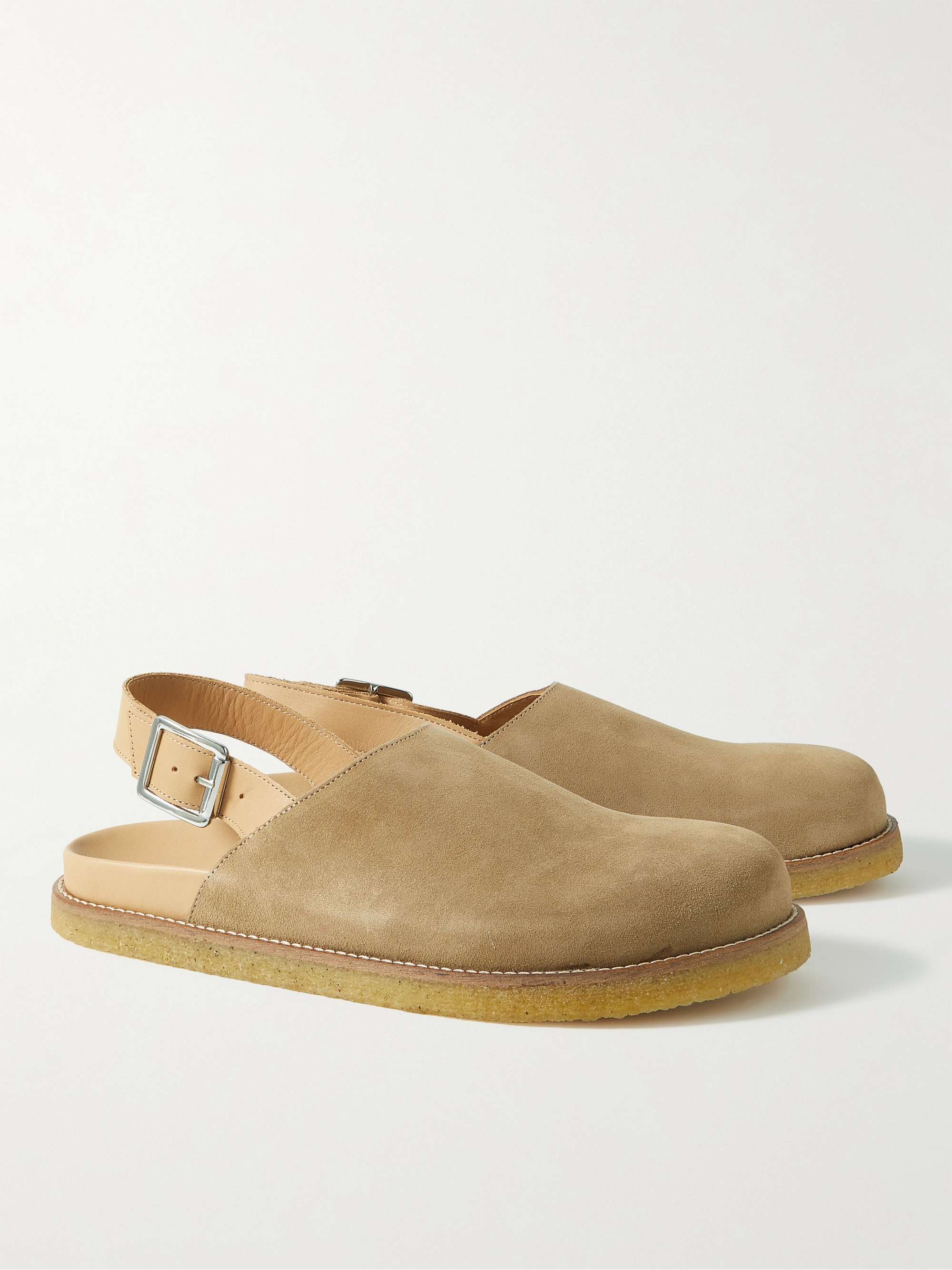 VINNY'S Leather-Trimmed Suede Mules