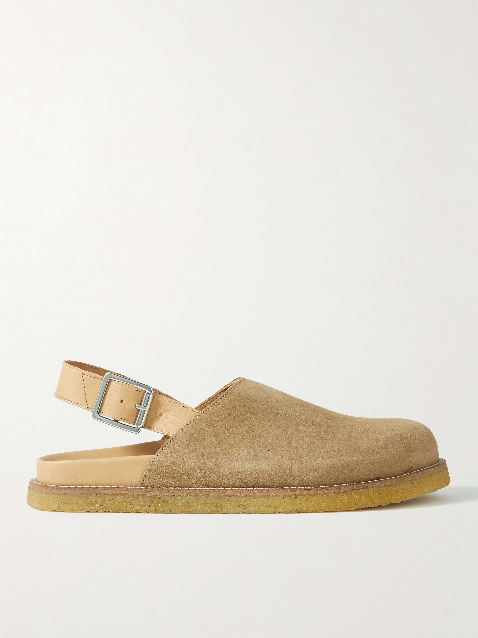 VINNY'S Leather-Trimmed Suede Mules