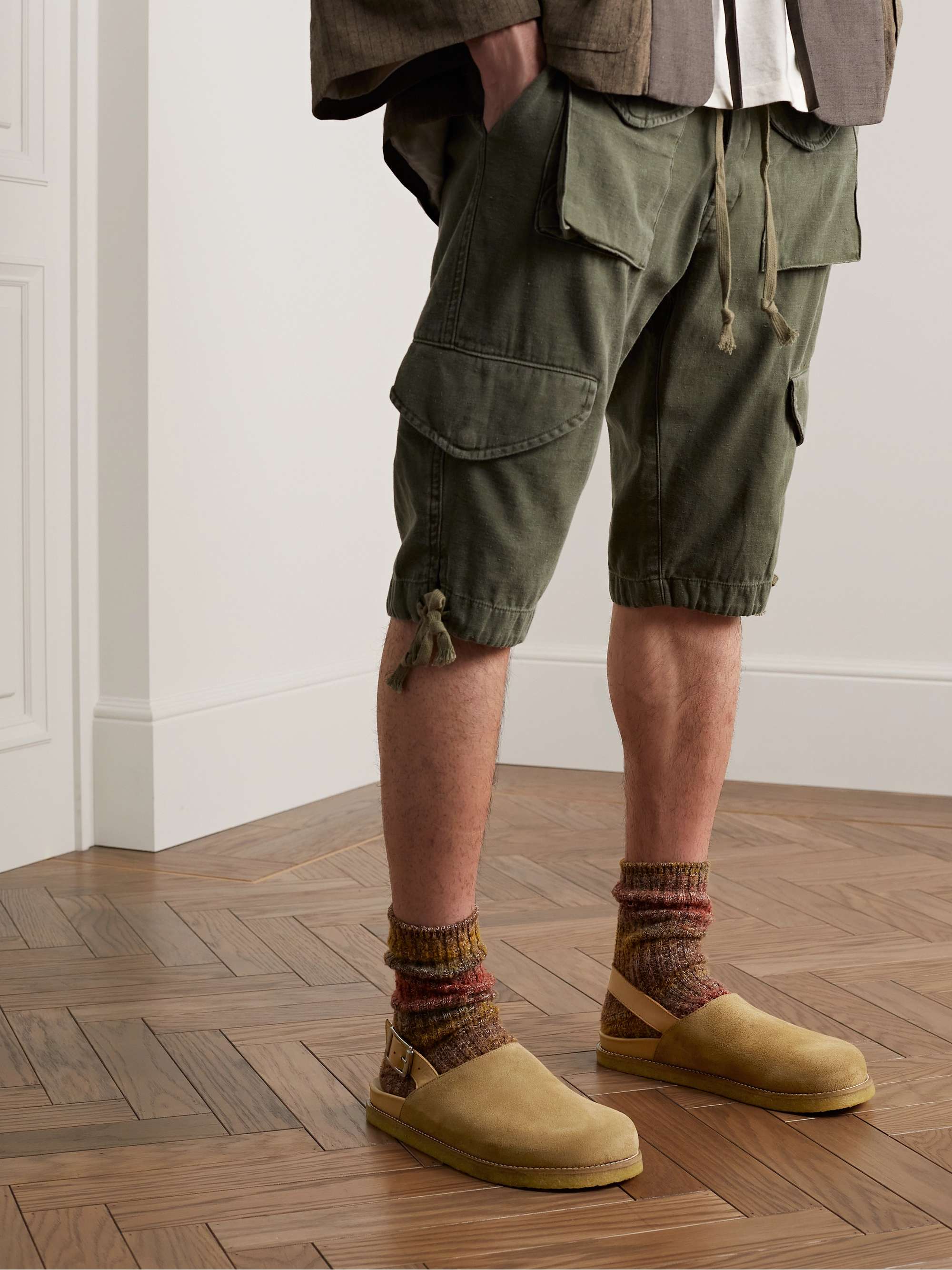 VINNY'S Leather-Trimmed Suede Mules