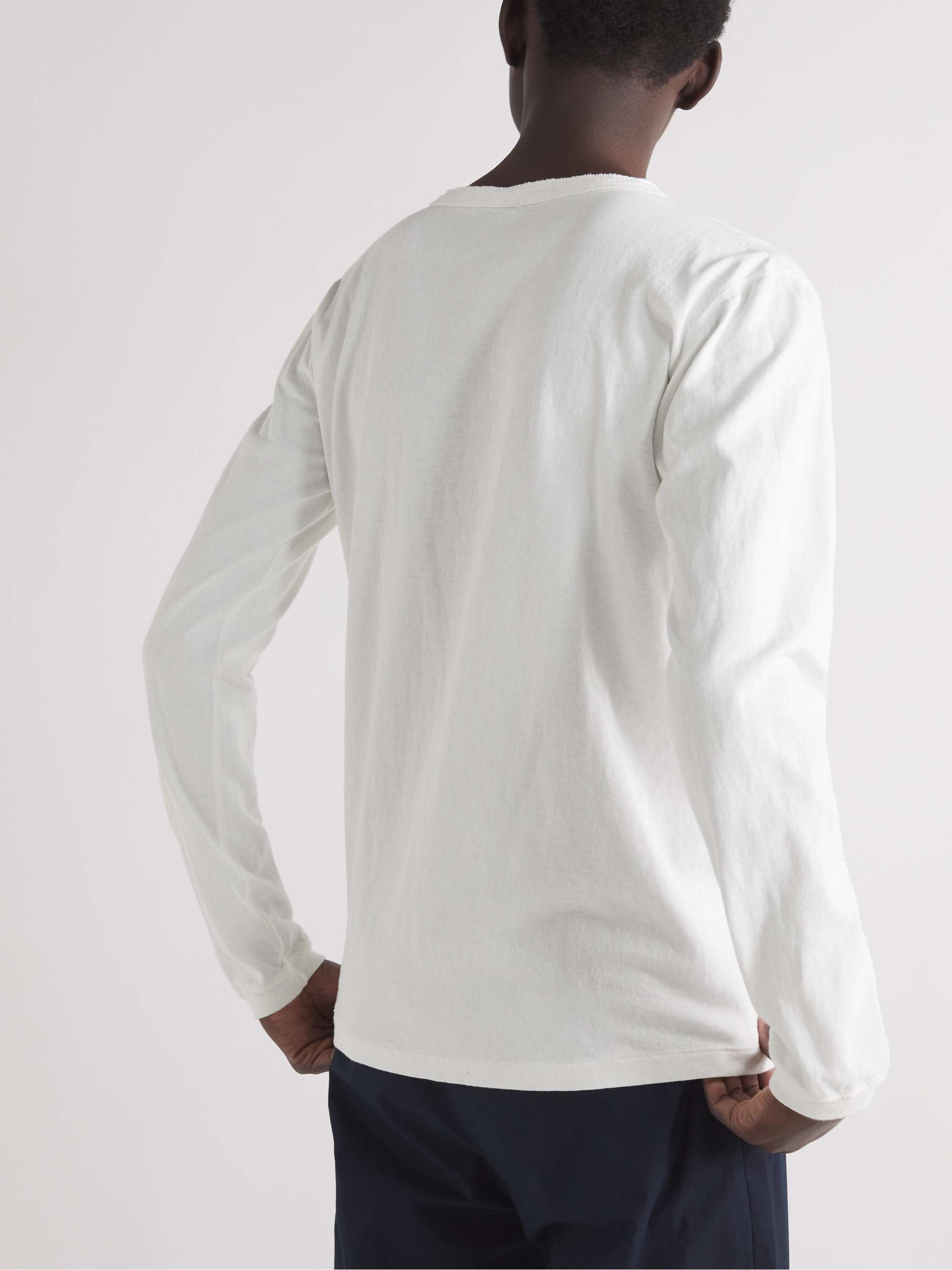 VELVA SHEEN Slim-Fit Mélange Cotton-Blend Henley T-Shirt