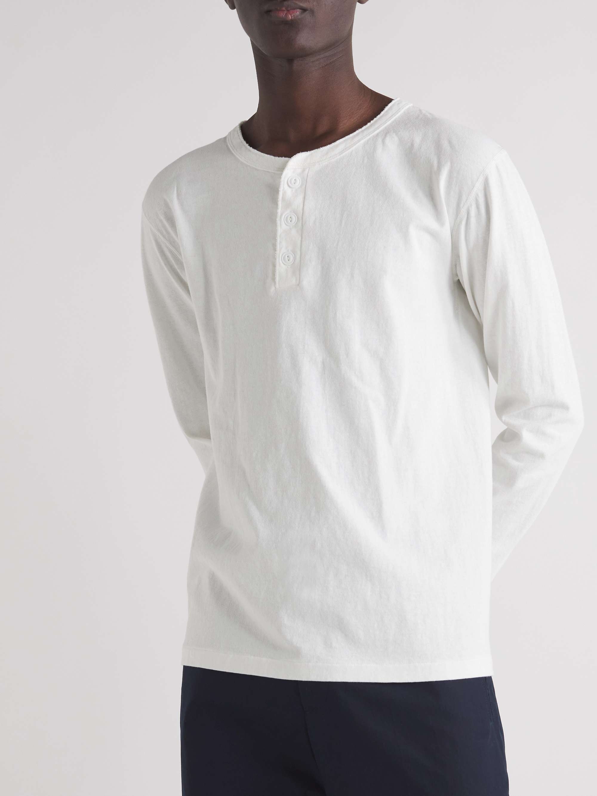 VELVA SHEEN Slim-Fit Mélange Cotton-Blend Henley T-Shirt