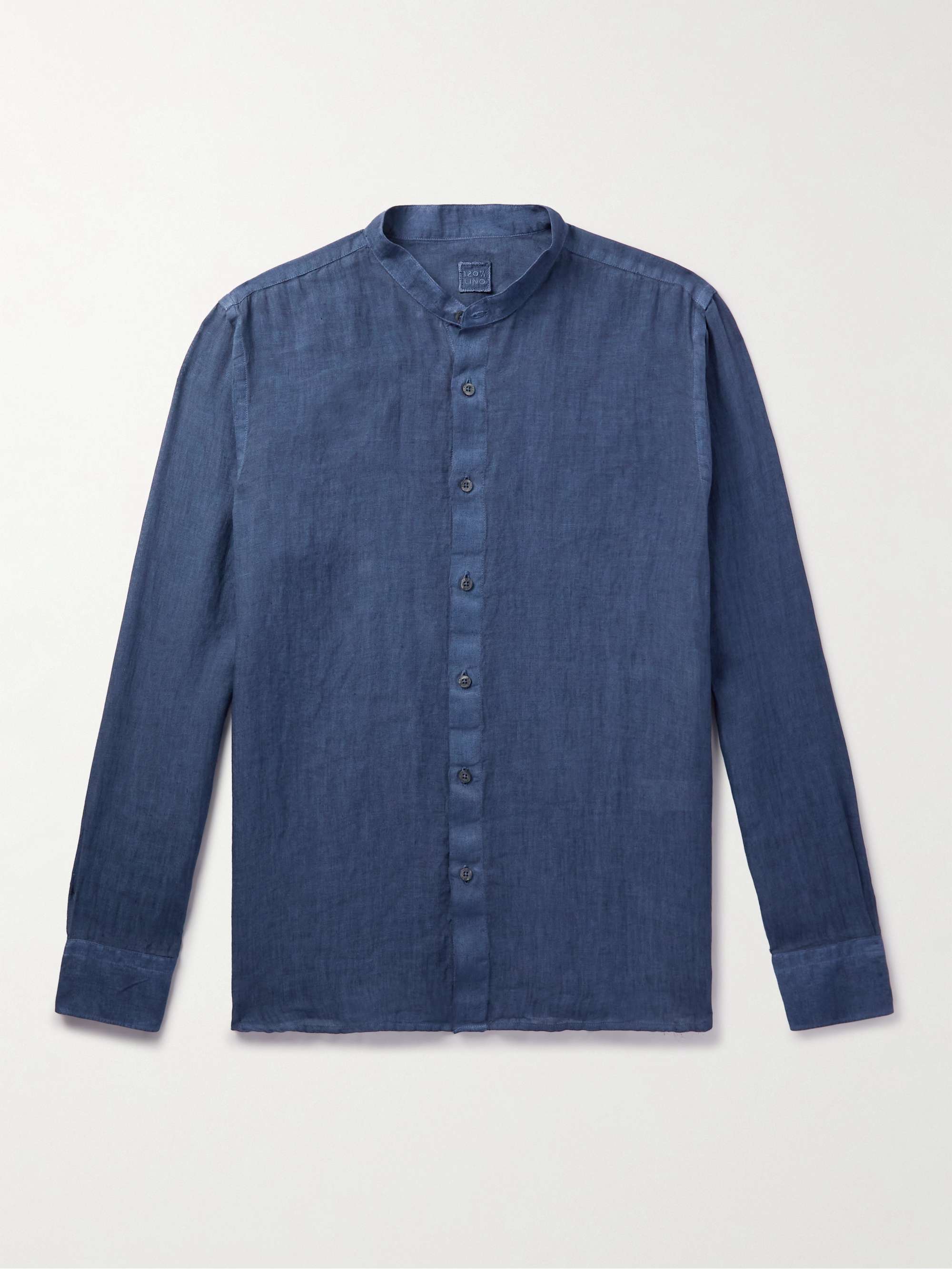 Grandad collar denim sales shirt