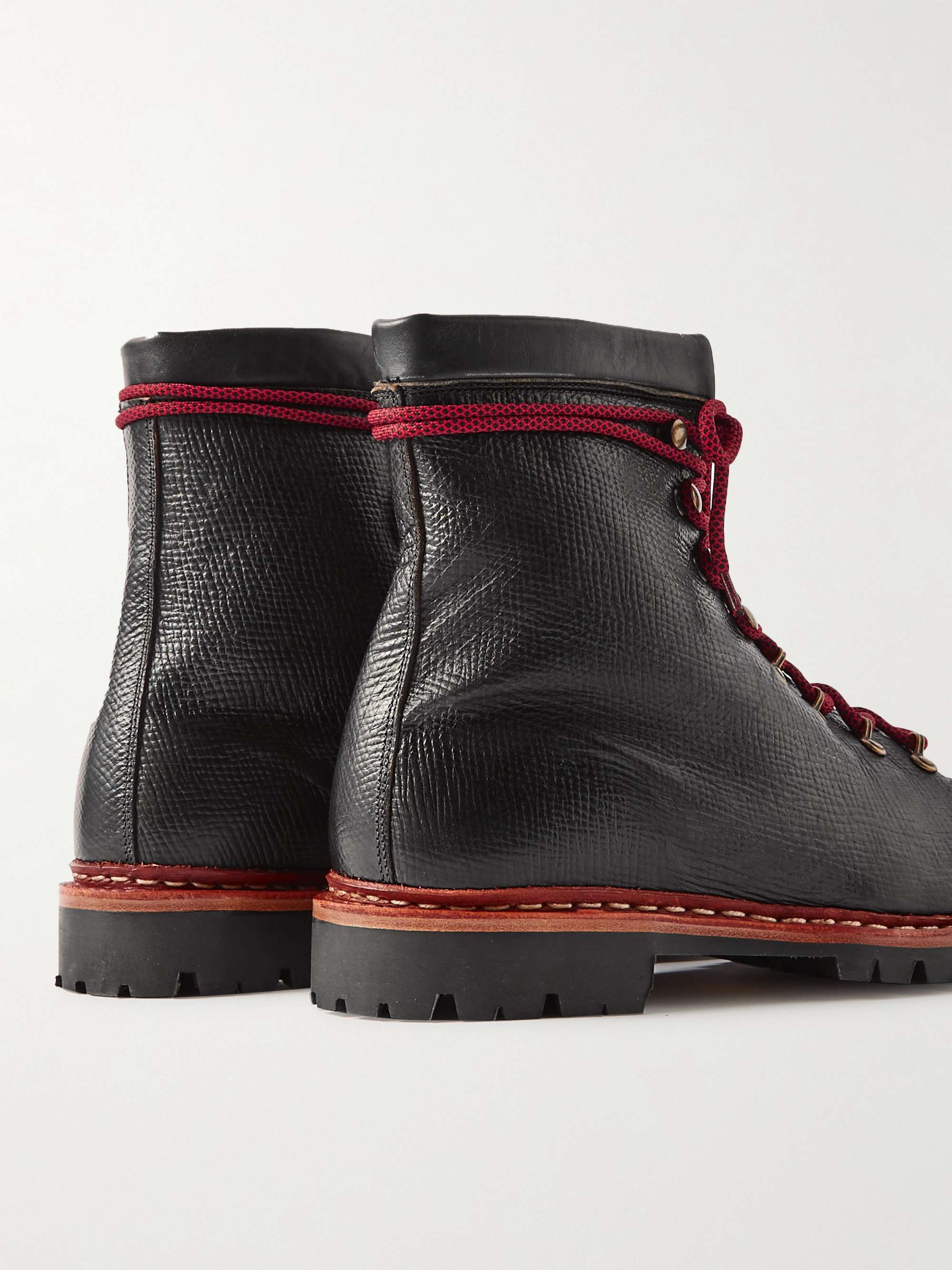 GEORGE CLEVERLEY Ernest Shearling-Lined Cross-Grain Leather Lace-Up Boots
