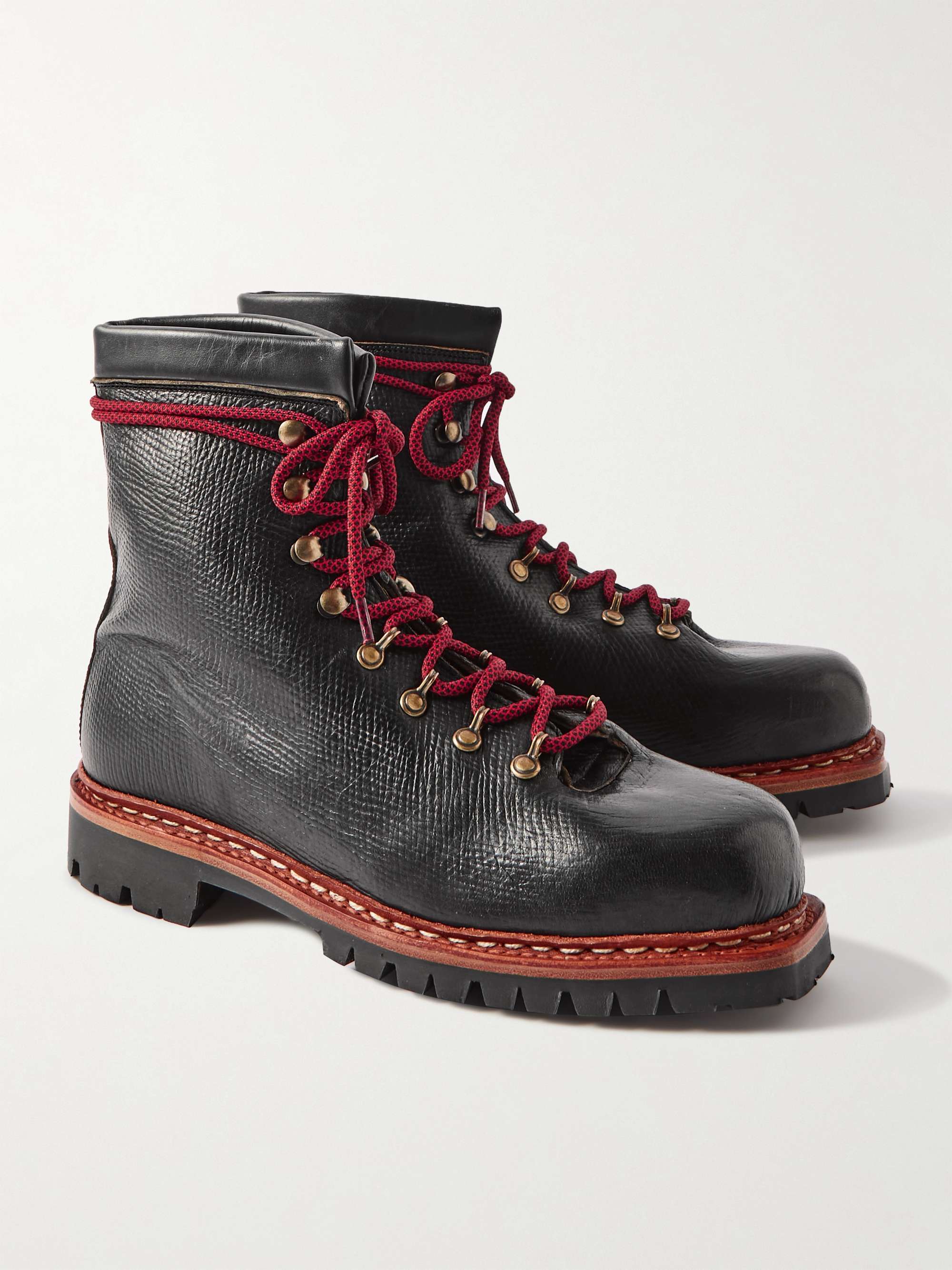 GEORGE CLEVERLEY Ernest Shearling-Lined Cross-Grain Leather Lace-Up Boots