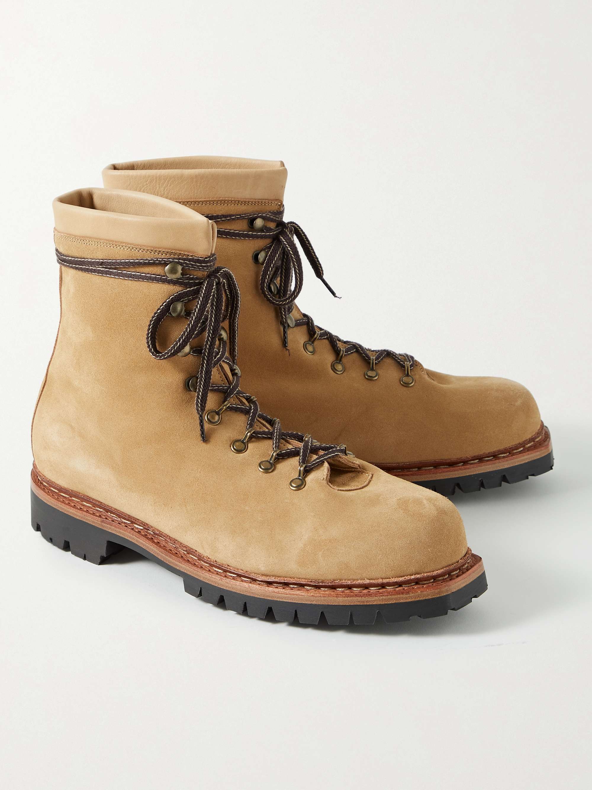GEORGE CLEVERLEY Ernest Shearling-Lined Cross-Grain Leather Lace-Up Boots