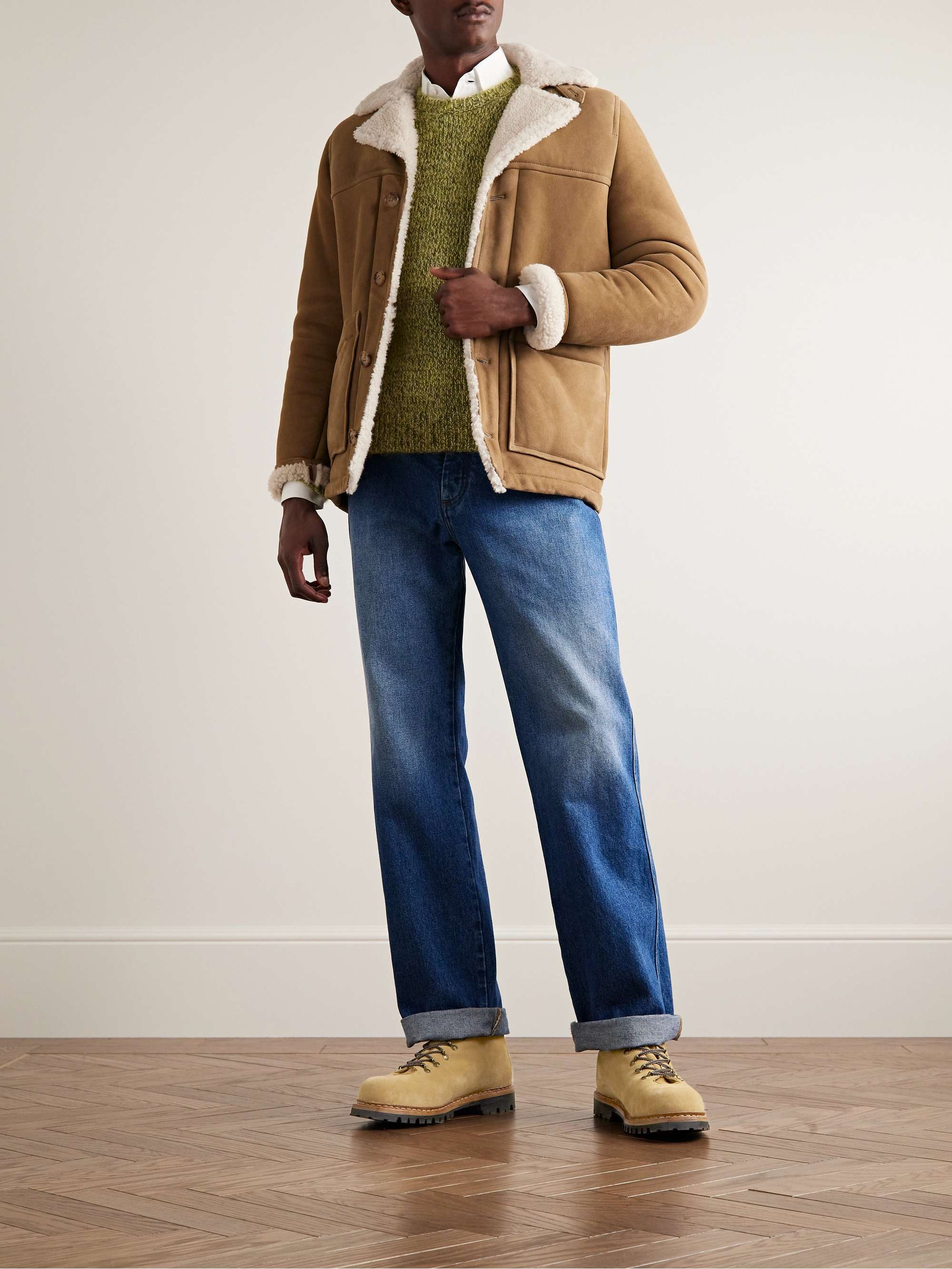 GEORGE CLEVERLEY Ernest Shearling-Lined Cross-Grain Leather Lace-Up Boots